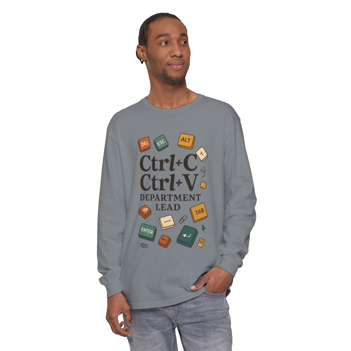 Graphic Long Sleeve Tee, Ctrl+C Ctrl+V Department Lead, Funny Office Humor Shirt, Programmer Gift, Tech Nerd Tee, IT Department Apparel
