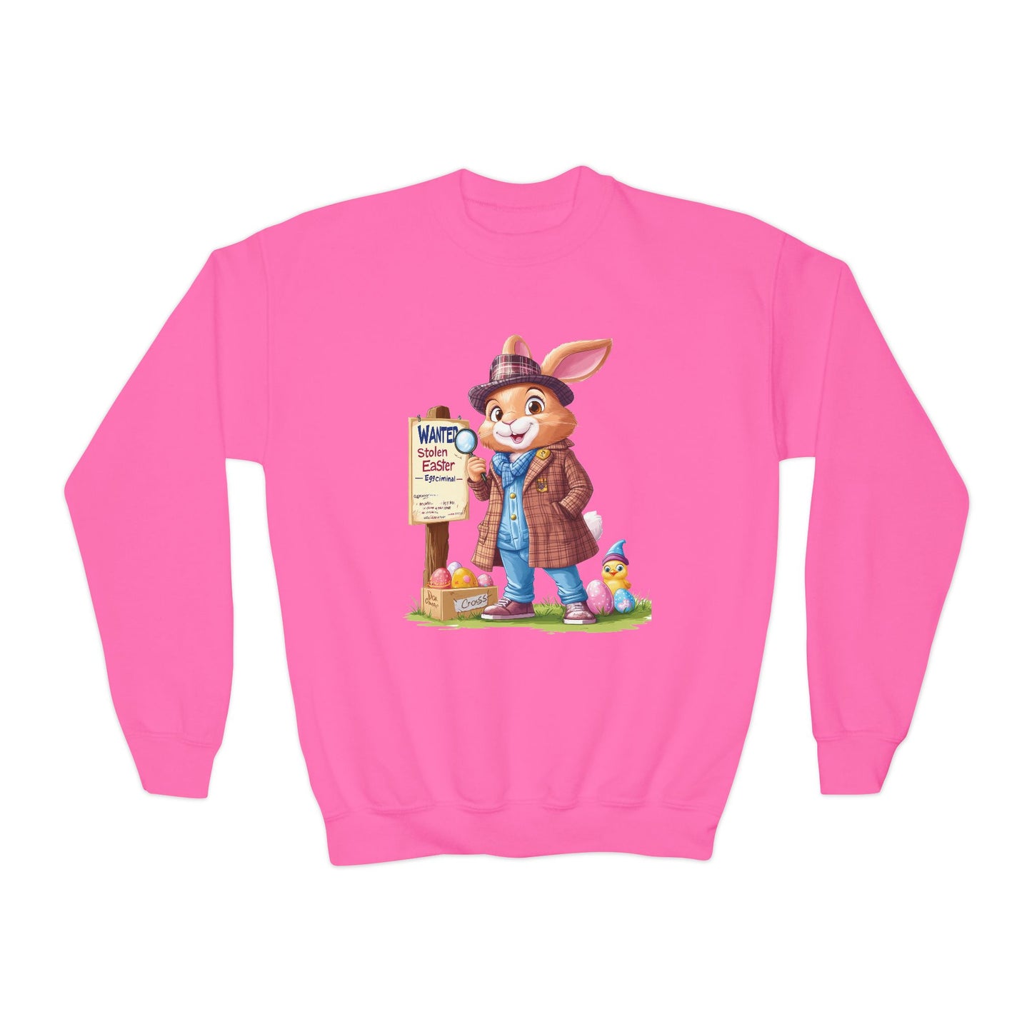 Easter Bunny Detective Kids Sweatshirt - Fun Egg Hunt Design, Cute Spring Holiday Outfit, Youth Crewneck for Boys & Girls, Easter Gift