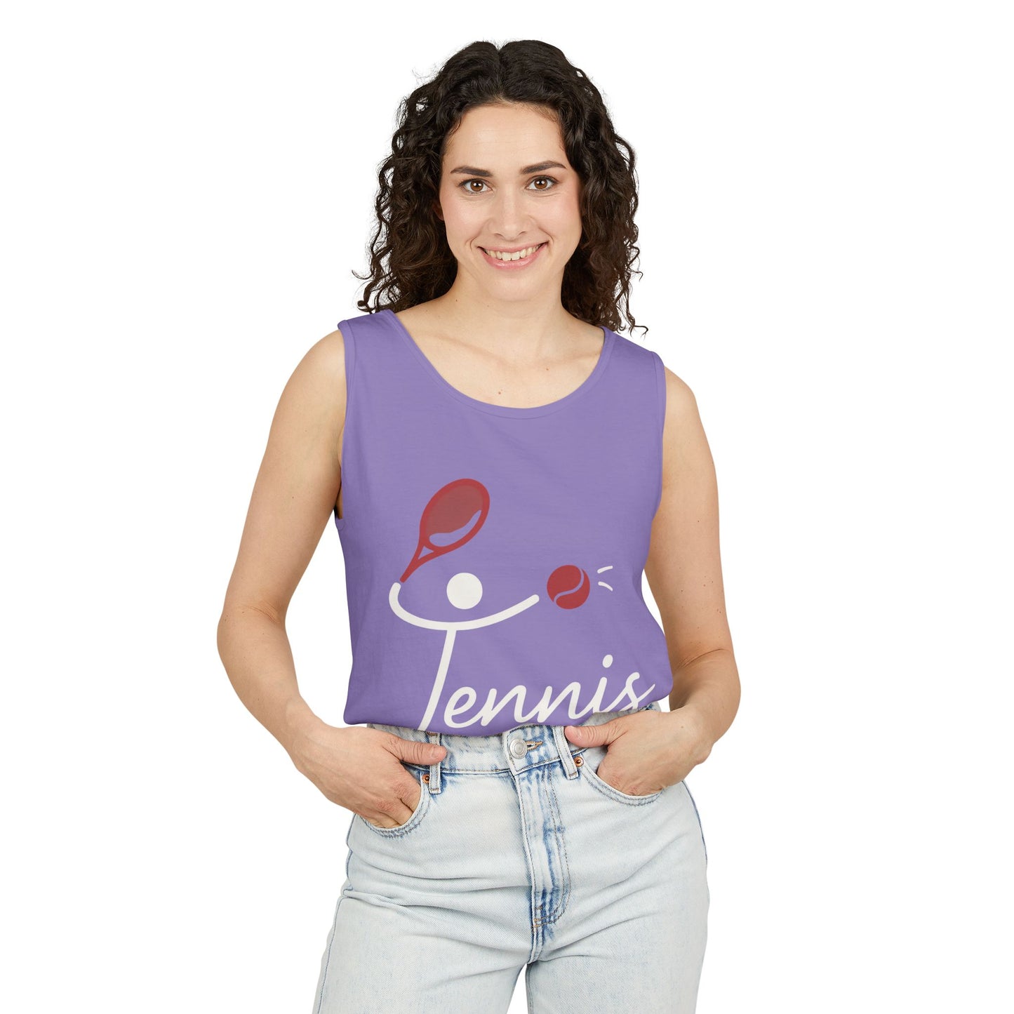 Womens Garment-Dyed Tank Top, Womens Tennis Tank Top, Cute Sports Graphic Top, Workout Gym Activewear Shirt