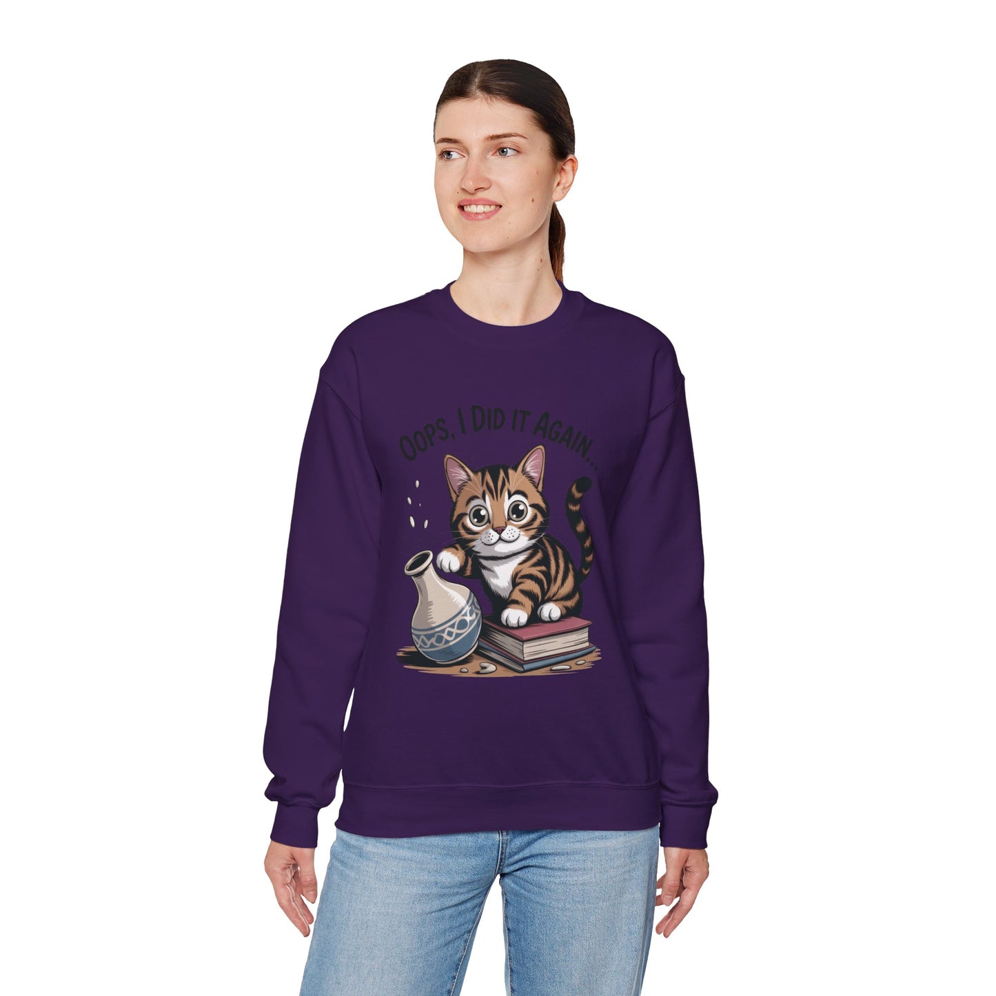 Cute Cat Oops! I Did It Again Sweatshirt, Funny Pet Lover Gift, Cozy Crewneck for Cat Moms, Purrfect for Birthdays, Casual Wear
