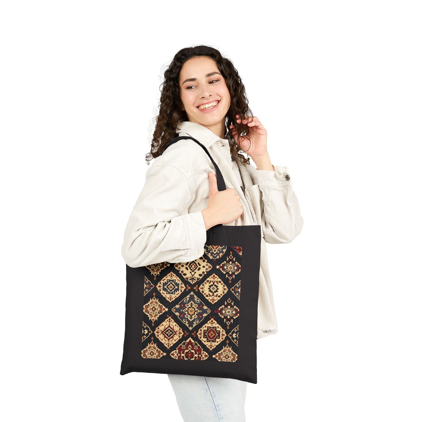Bohemian Pattern Cotton Canvas Tote Bag, Eco-Friendly Shopping Bag, Art Tote, Beach Bag, Gift for Her, Market Tote