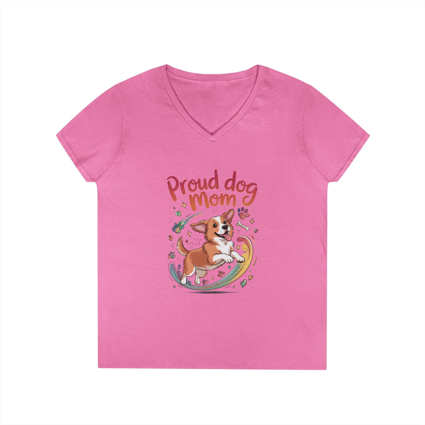 Proud Dog Mom V-Neck T-Shirt, Perfect Gift for Dog Lovers, Casual Wear for Dog Moms, Dog Appreciation Day, Dog Mom Gift