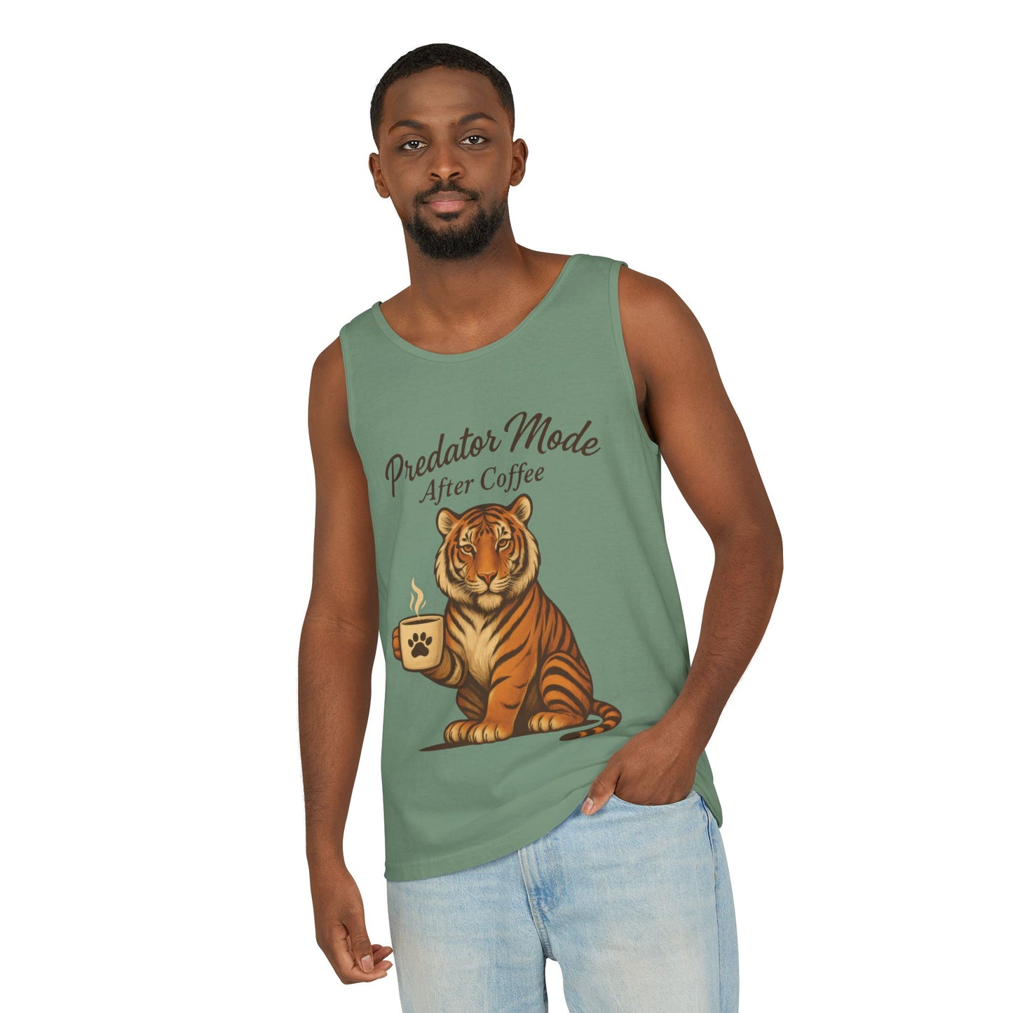 Predator Mode After Coffee Tank Top - Funny Coffee Lover Mens Muscle Tank - Tiger Caffeine Gym Shirt - Morning Motivation Top