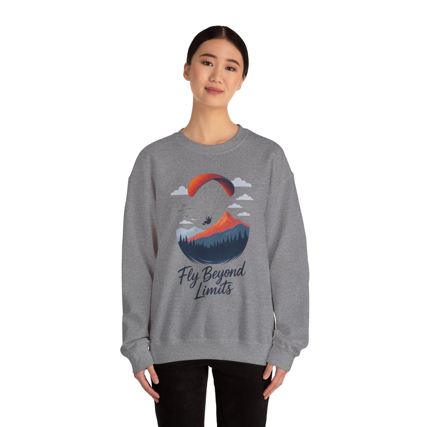 Adventure Inspiration Crewneck Sweatshirt - Fly Beyond Limits, Cozy Outdoor Outfit, Gift for Adventurers, Travel, Motivation Apparel