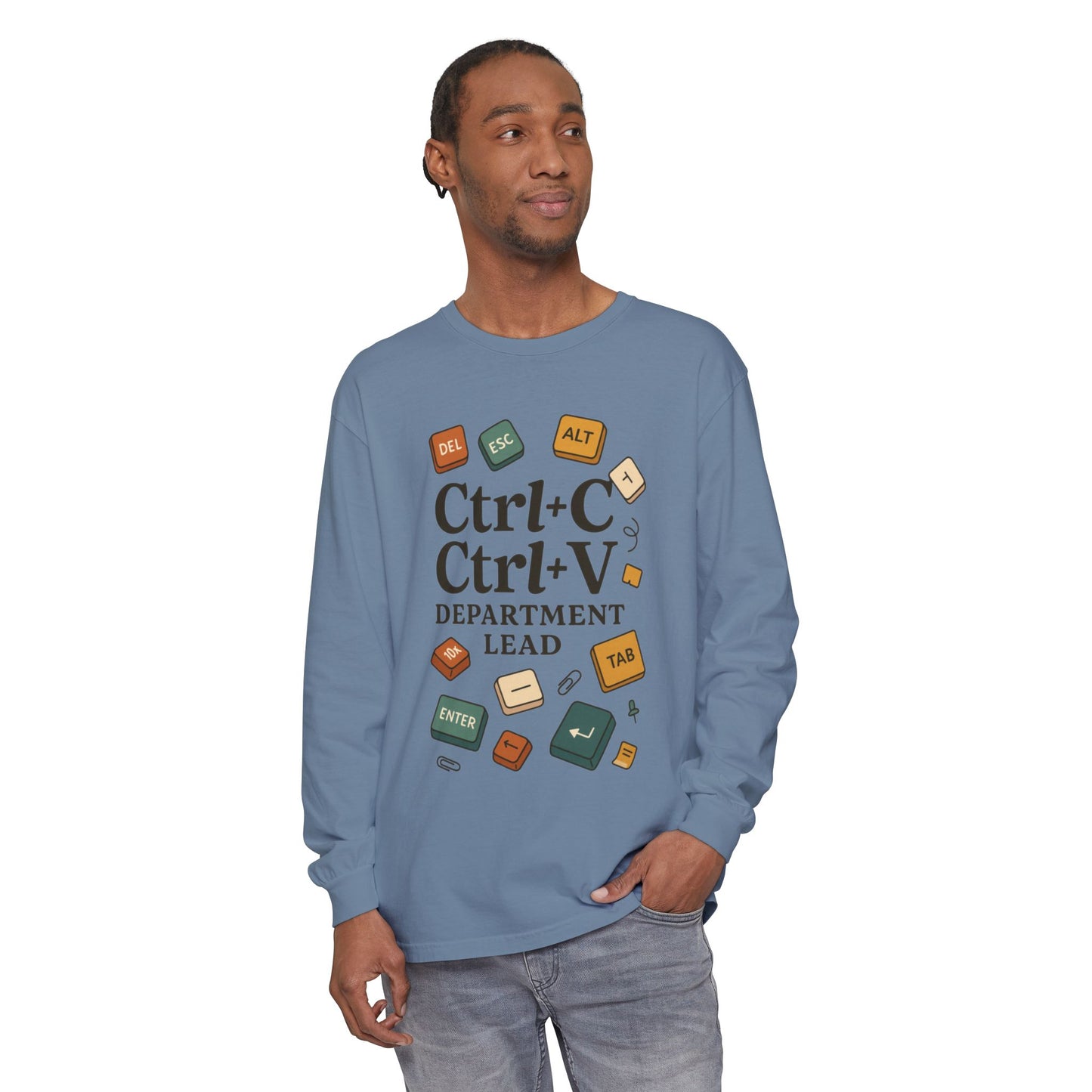 Graphic Long Sleeve Tee, Ctrl+C Ctrl+V Department Lead, Funny Office Humor Shirt, Programmer Gift, Tech Nerd Tee, IT Department Apparel