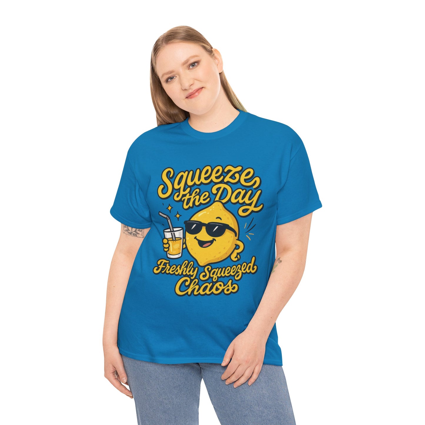 Funny Lemon Shirt for Women - Squeeze The Day Freshly Squeezed Chaos Tee - Cute Positive Citrus Graphic Tee, Fun Summer Tee for Beach Vibes