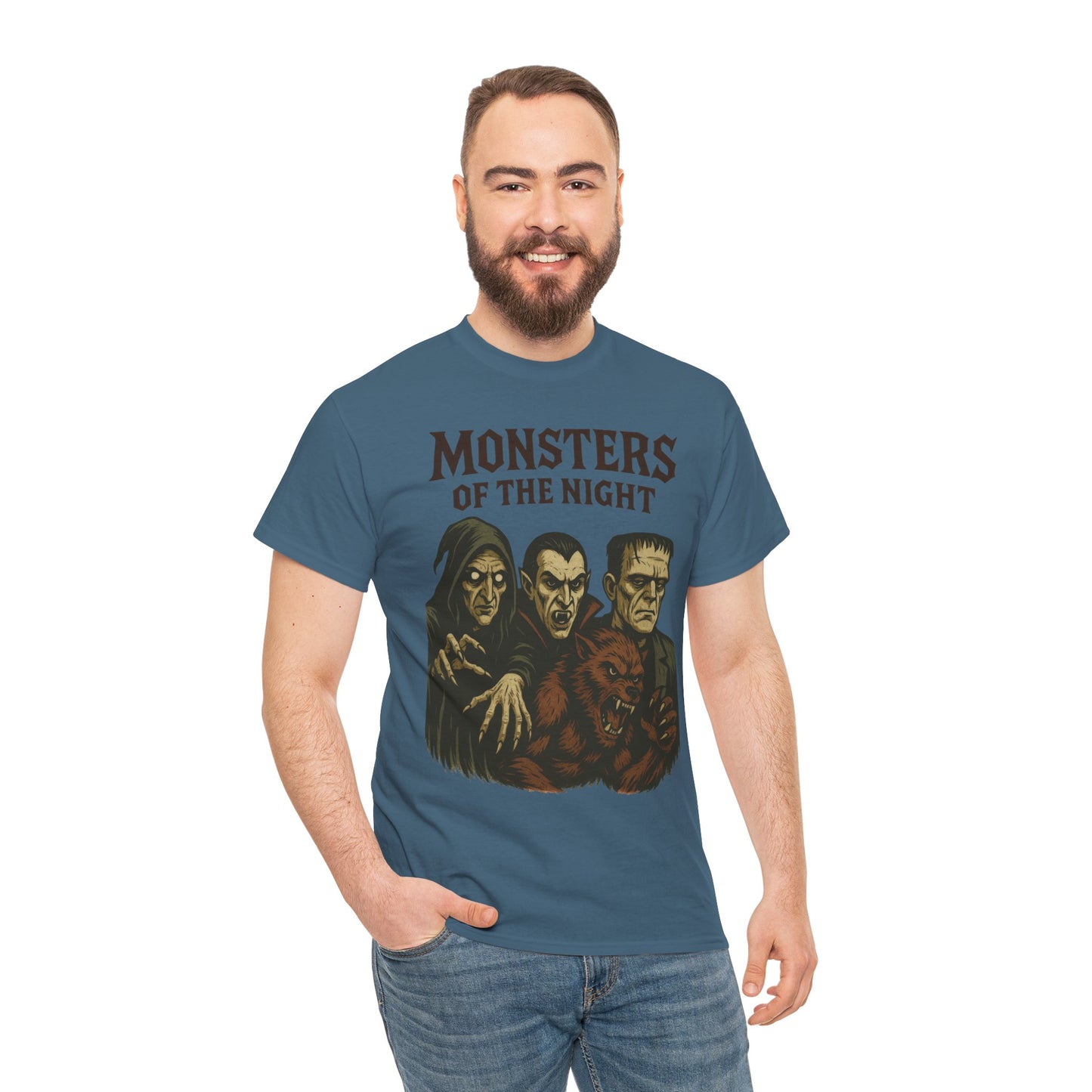 Monsters of the Night Men's T-Shirt, Classic Horror Movie Monsters Graphic Tee, Halloween Shirt