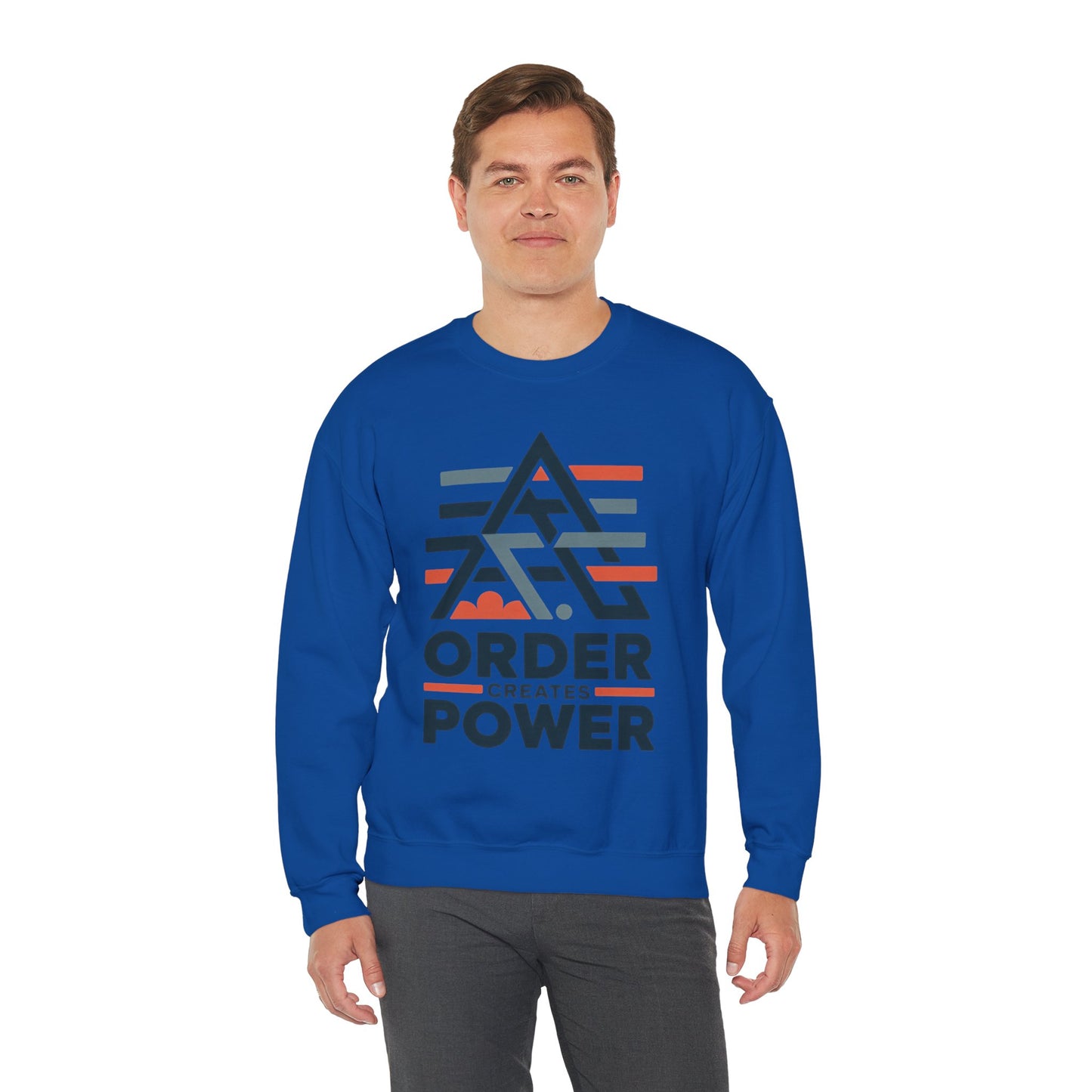 Men's Sweatshirt Order Creates Power, Minimal Geometric Motivational Graphic Pullover, Heavy Blend™ Crewneck Sweatshirt