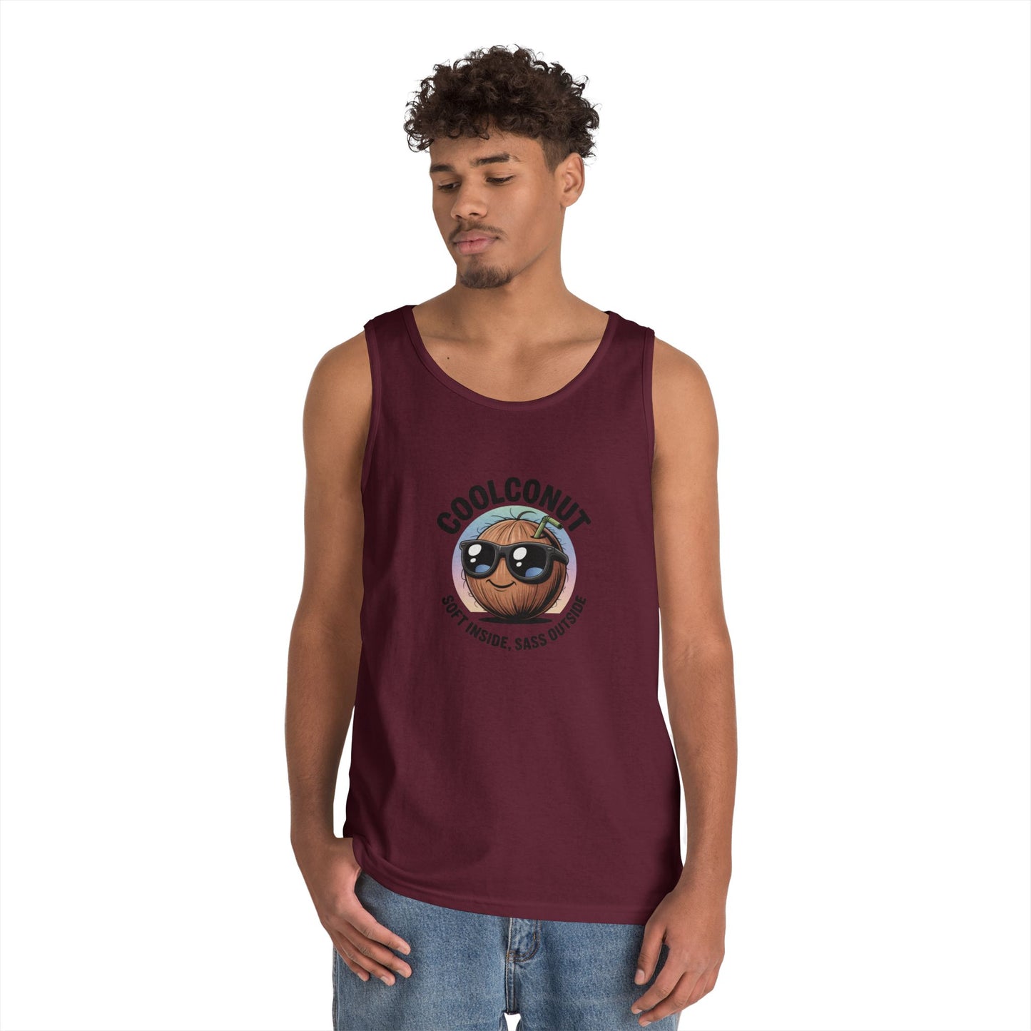 Coolconut Unisex Heavy Cotton Tank Top - Fun Summer Tee, Cute Beach Outfit, Vacation Wear, Gift for Him or Her, Trendy Summer Apparel