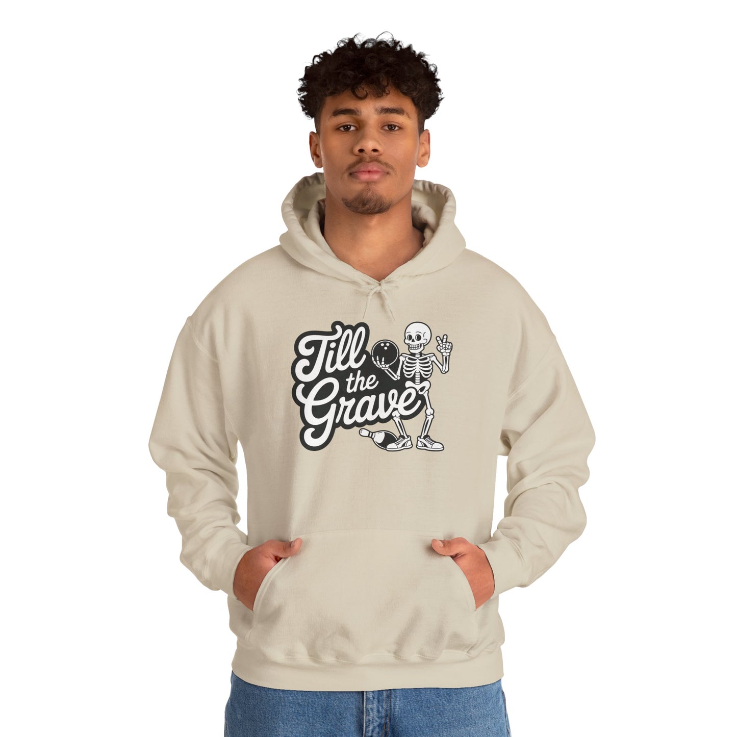 Funny Skeleton Bowling Mens Hoodie, Halloween Apparel, Funny Skeleton Bowling Shirt, Casual Mens Crewneck, Cool Bowler Skull Hoodie