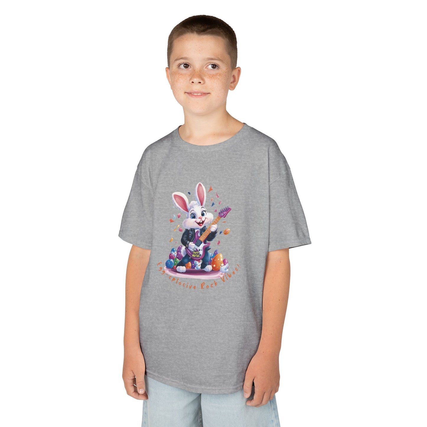 Explosive Rock Vibes Kids Tee - Fun Bunny Graphic T-Shirt for Young Rockstars