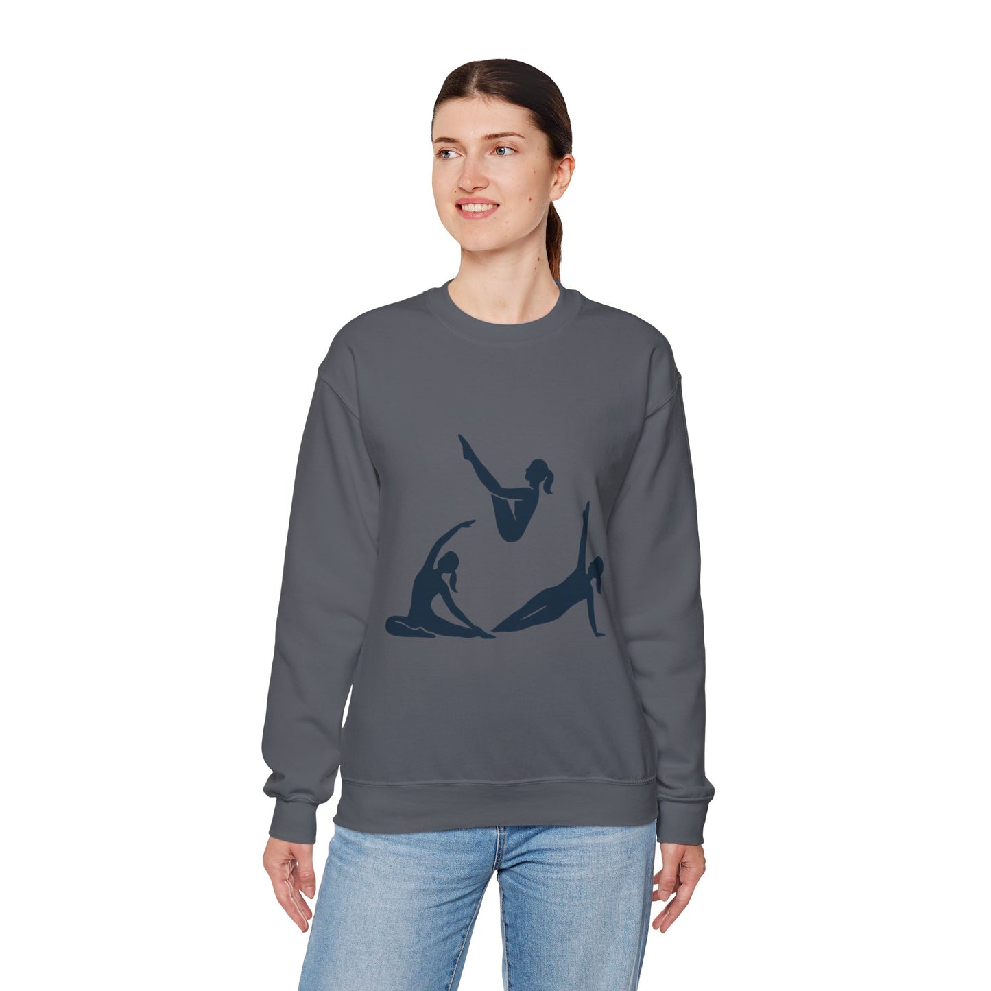 Womens Heavy Blend™ Crewneck Sweatshirt, Womens Pilates Sweatshirt, Yoga Fitness Graphic Pullover, Cute Workout Gym Top, Yoga Lover Gift
