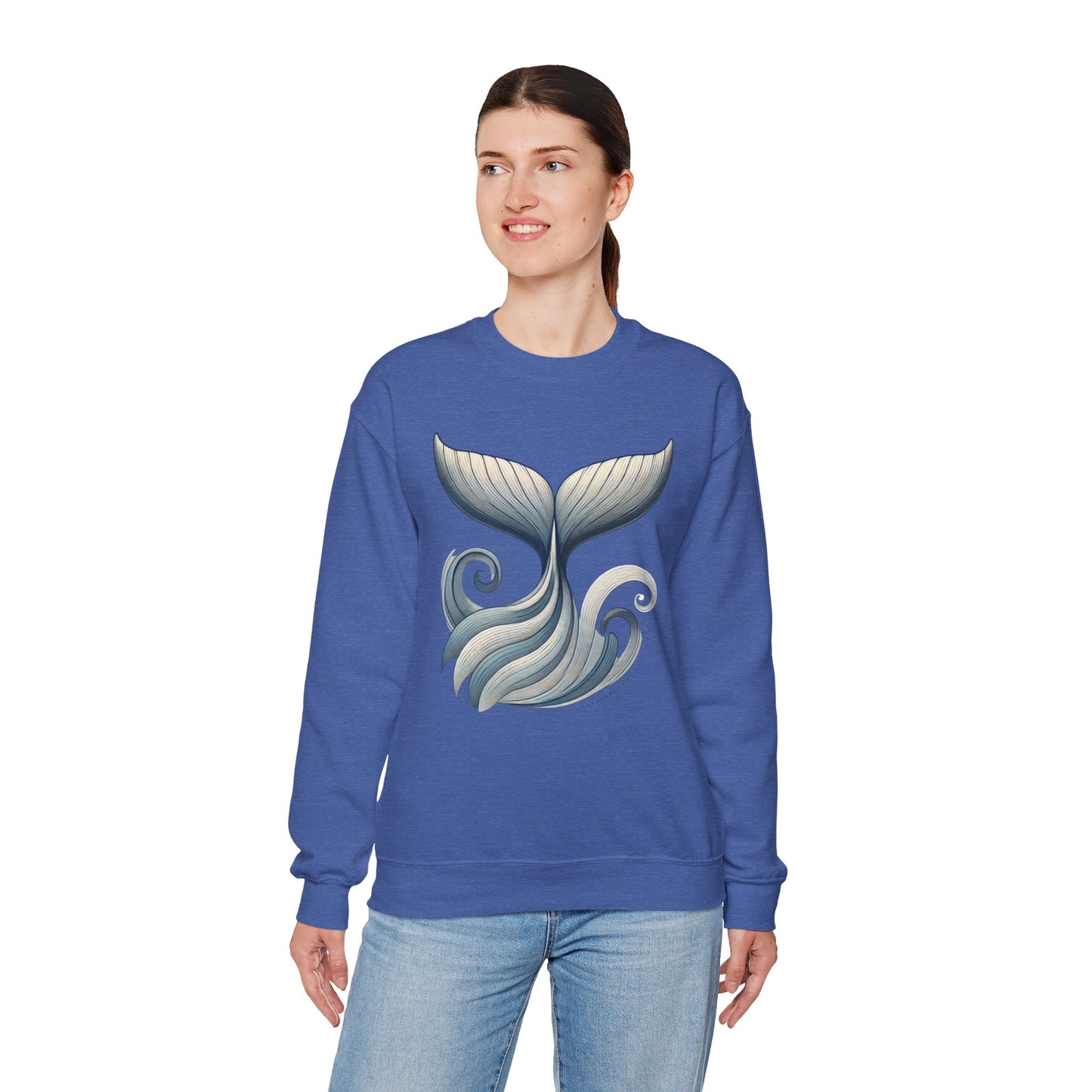 Whale Tail Ocean Sweatshirt, Unisex Heavy Blend Crewneck Sweatshirt, Nautical Coastal Sea Life Gift for Beach Lovers, Gift for Ocean Lovers