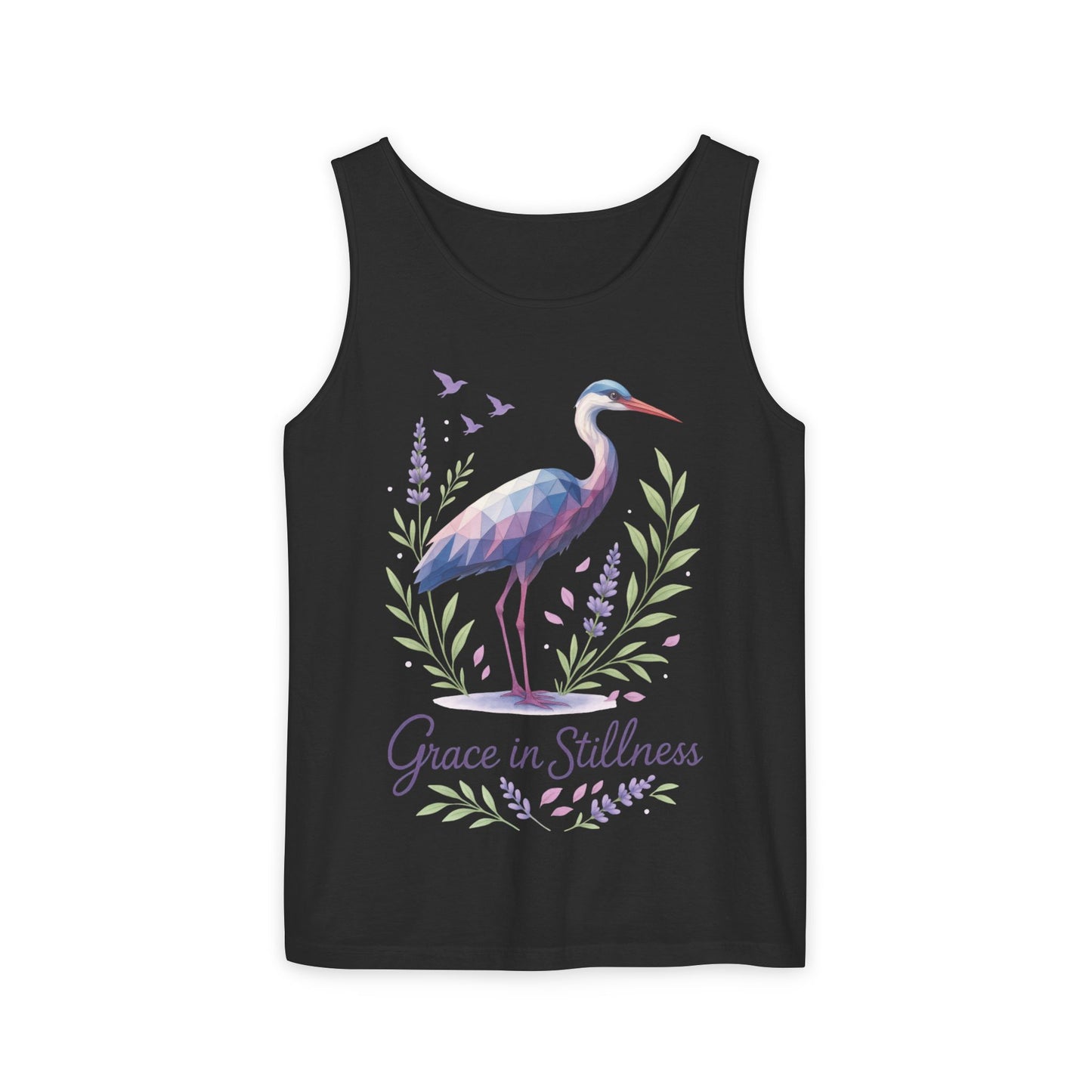 Polygonal Heron Graphic Tank, Womens Artistic Bird Summer Top, Geometric Crane, Bird Lovers Gift, Yoga Shirt, Fitness Apparel, Casual Wear