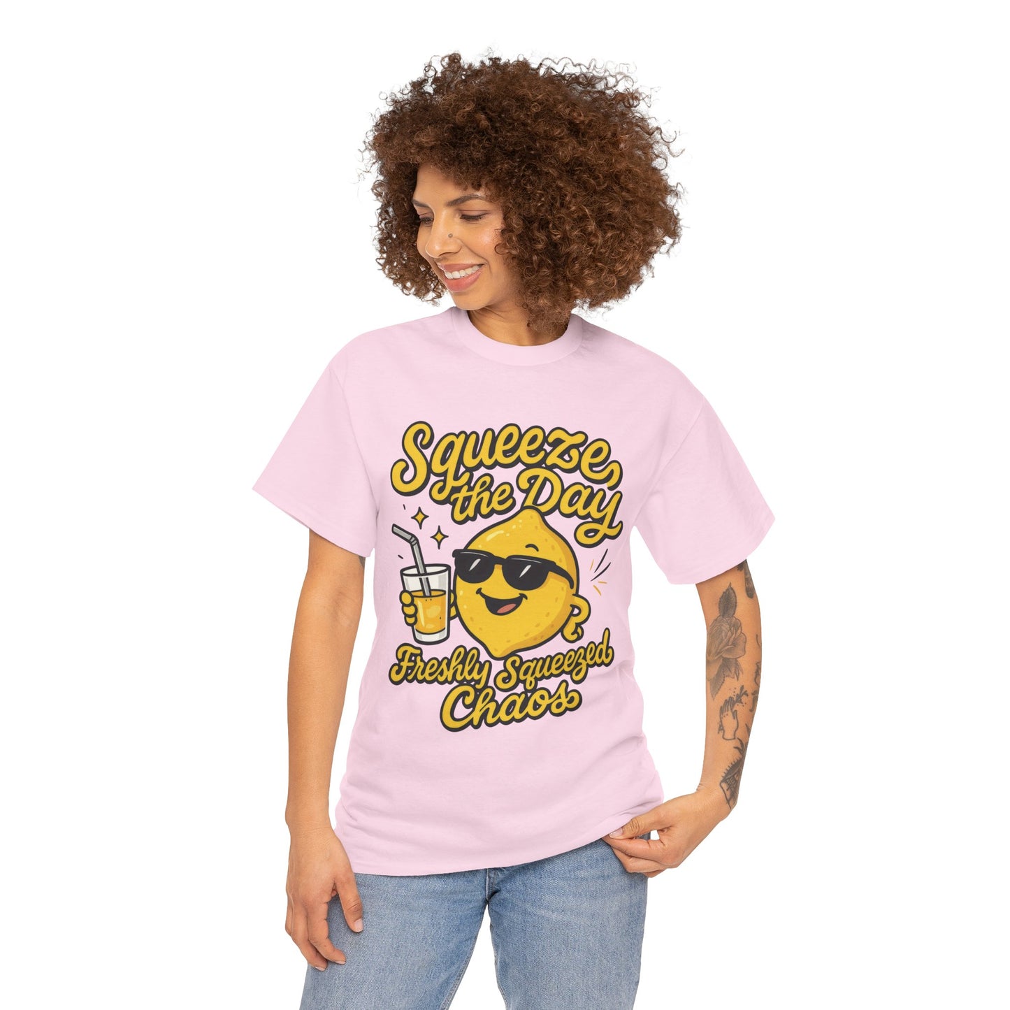 Funny Lemon Shirt for Women - Squeeze The Day Freshly Squeezed Chaos Tee - Cute Positive Citrus Graphic Tee, Fun Summer Tee for Beach Vibes