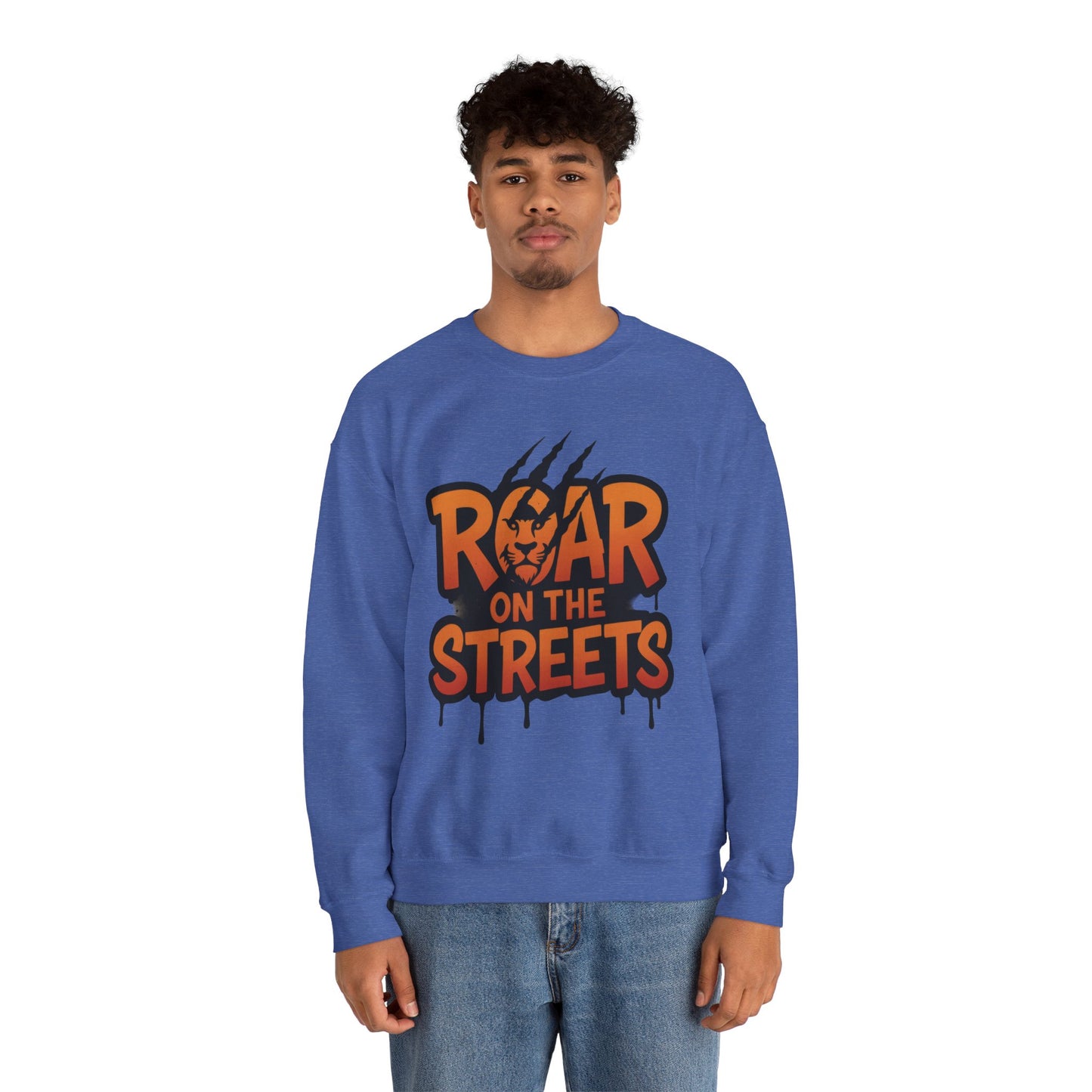 Men's Heavy Blend™ Crewneck Sweatshirt, Roar on the Streets Mens Lion Crewneck Sweatshirt