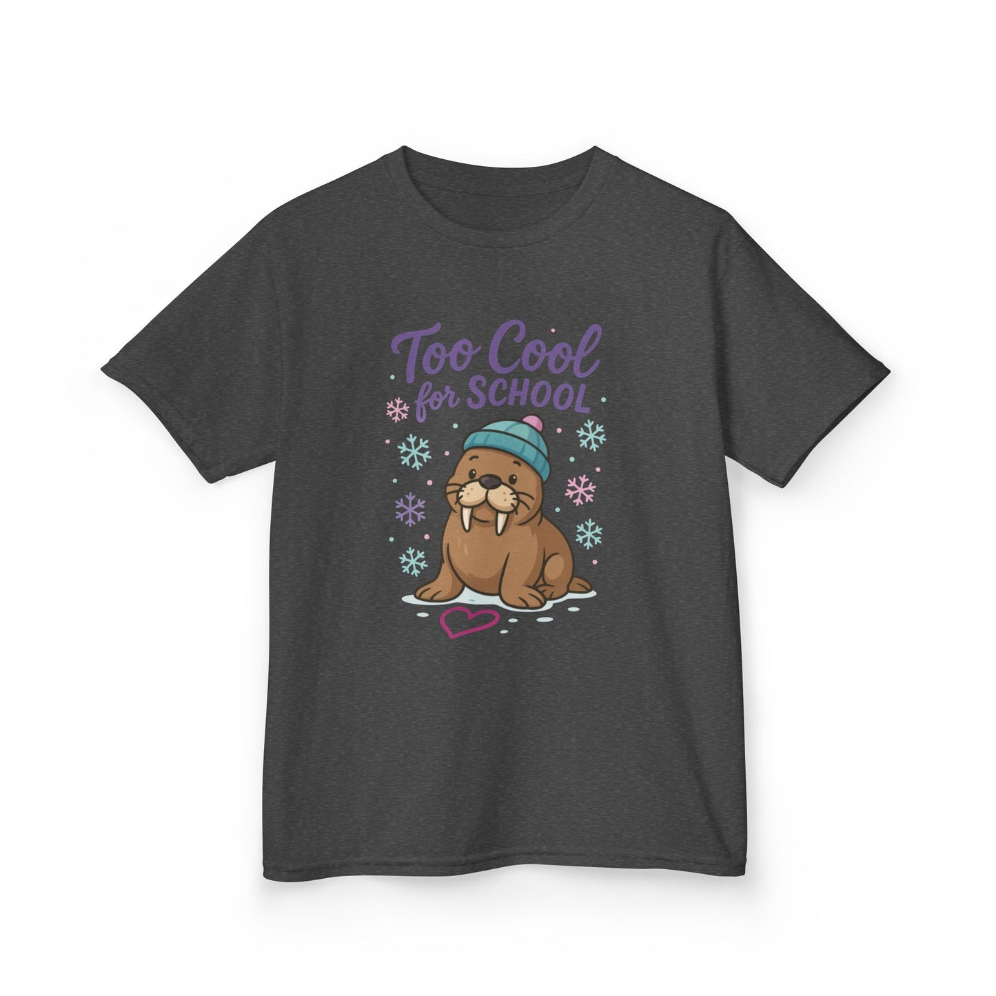 Kids Heavy Cotton™ Tee, Kids Too Cool for School Walrus T-Shirt, Cute Animal Graphic Tee, Funny Winter Shirt