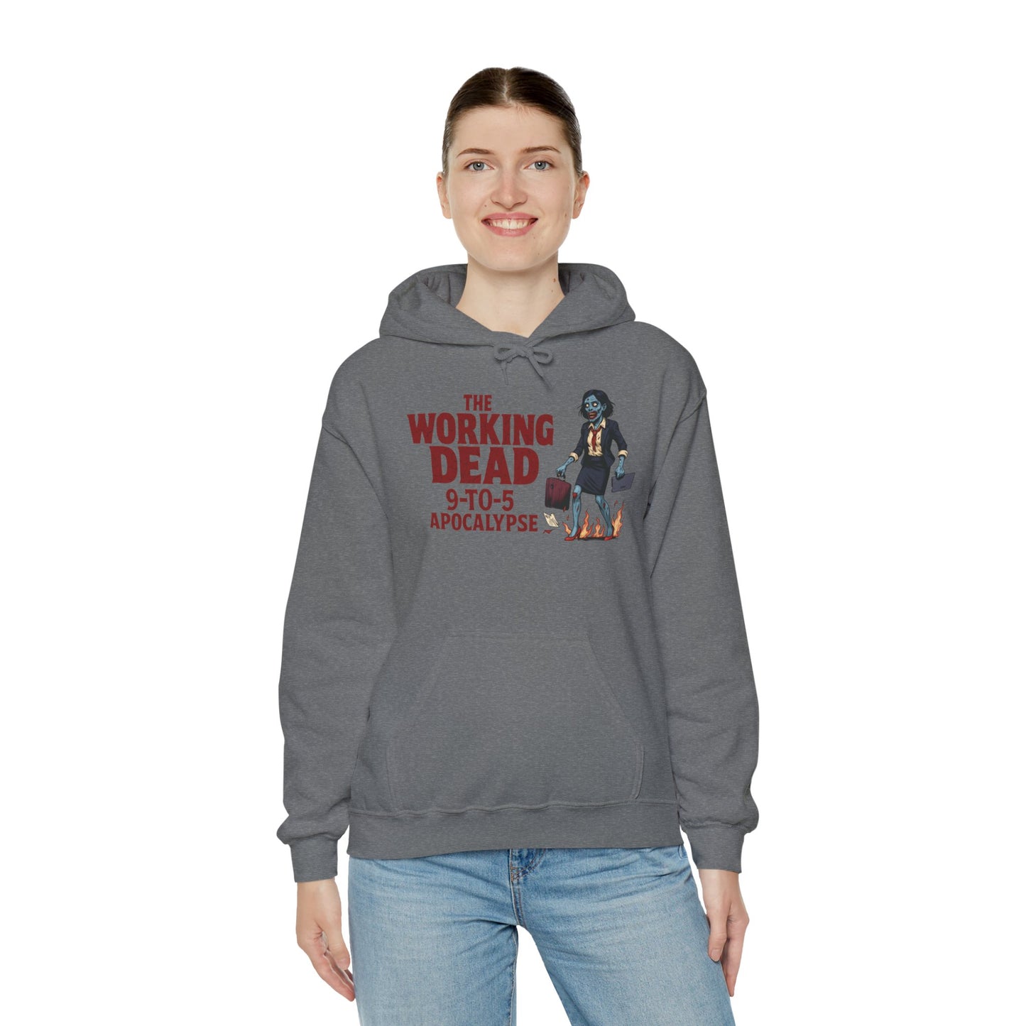 The Working Dead 9-to-5 Apocalypse Hoodie, Women's Horror Office Zombie Sweatshirt, Halloween Zombie Top, Halloween Work Top