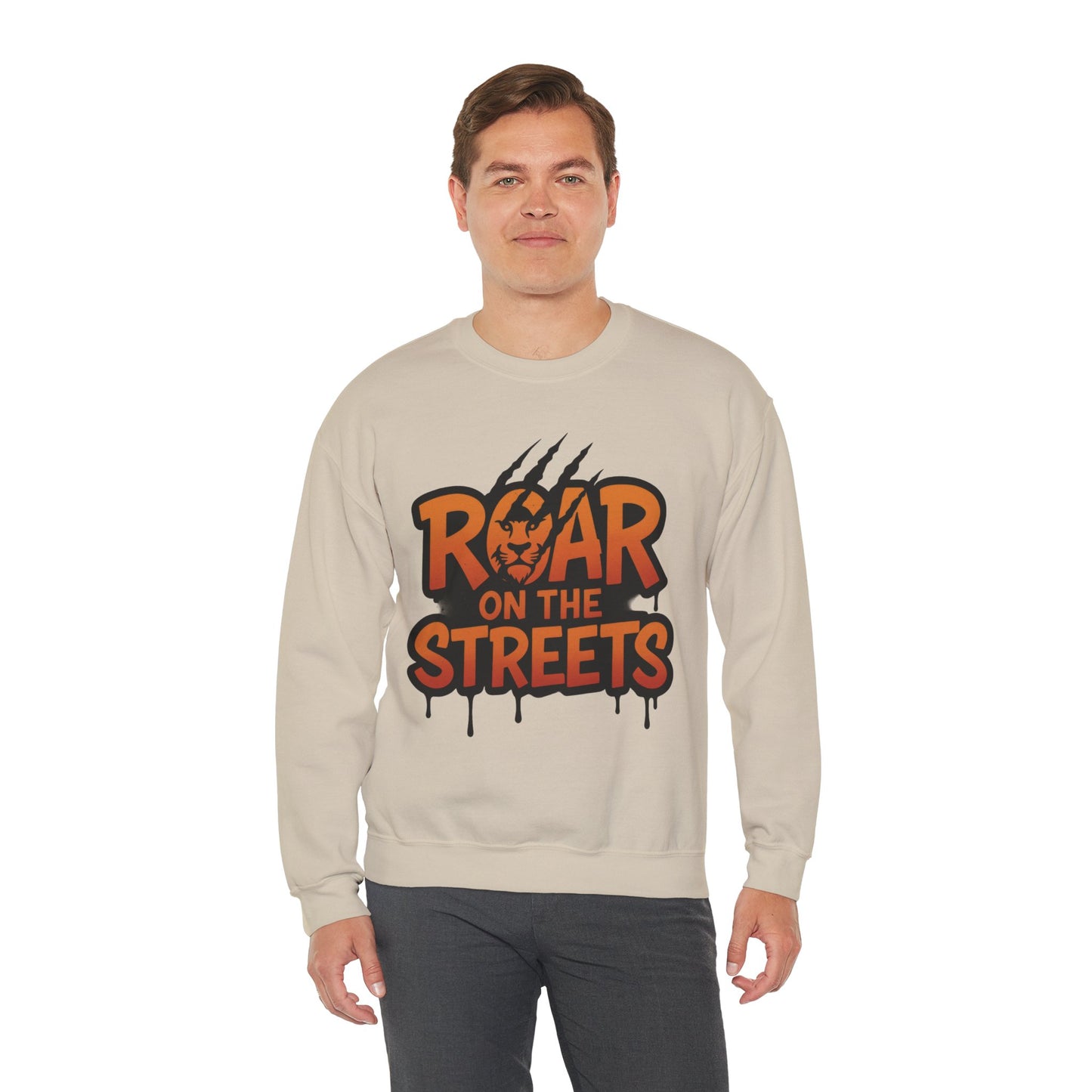 Men's Heavy Blend™ Crewneck Sweatshirt, Roar on the Streets Mens Lion Crewneck Sweatshirt