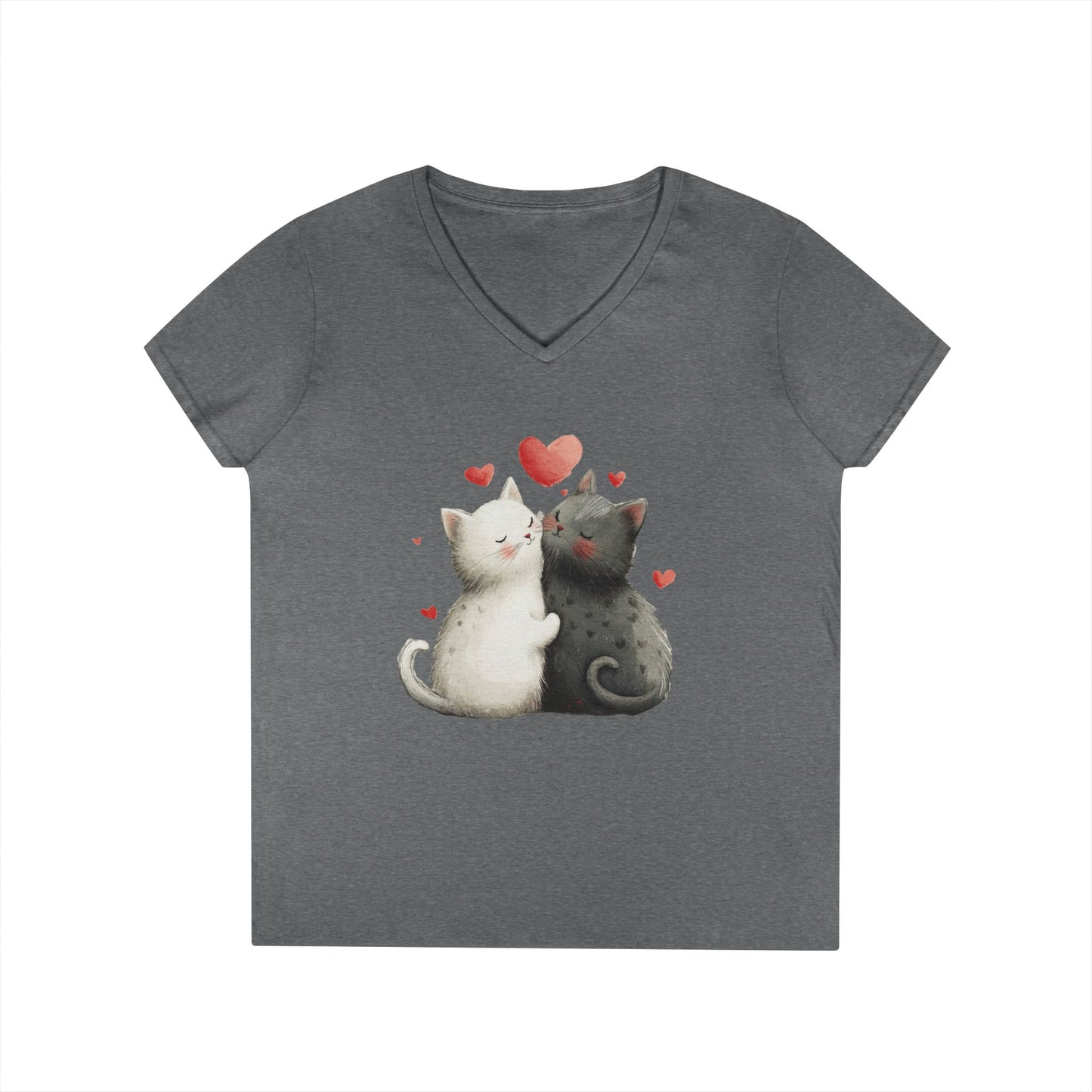 Cute Cat Love V-Neck T-Shirt, Animal Lover Gift, Valentine's Day Shirt, Cat Mom Gift, Cute Graphic Tee