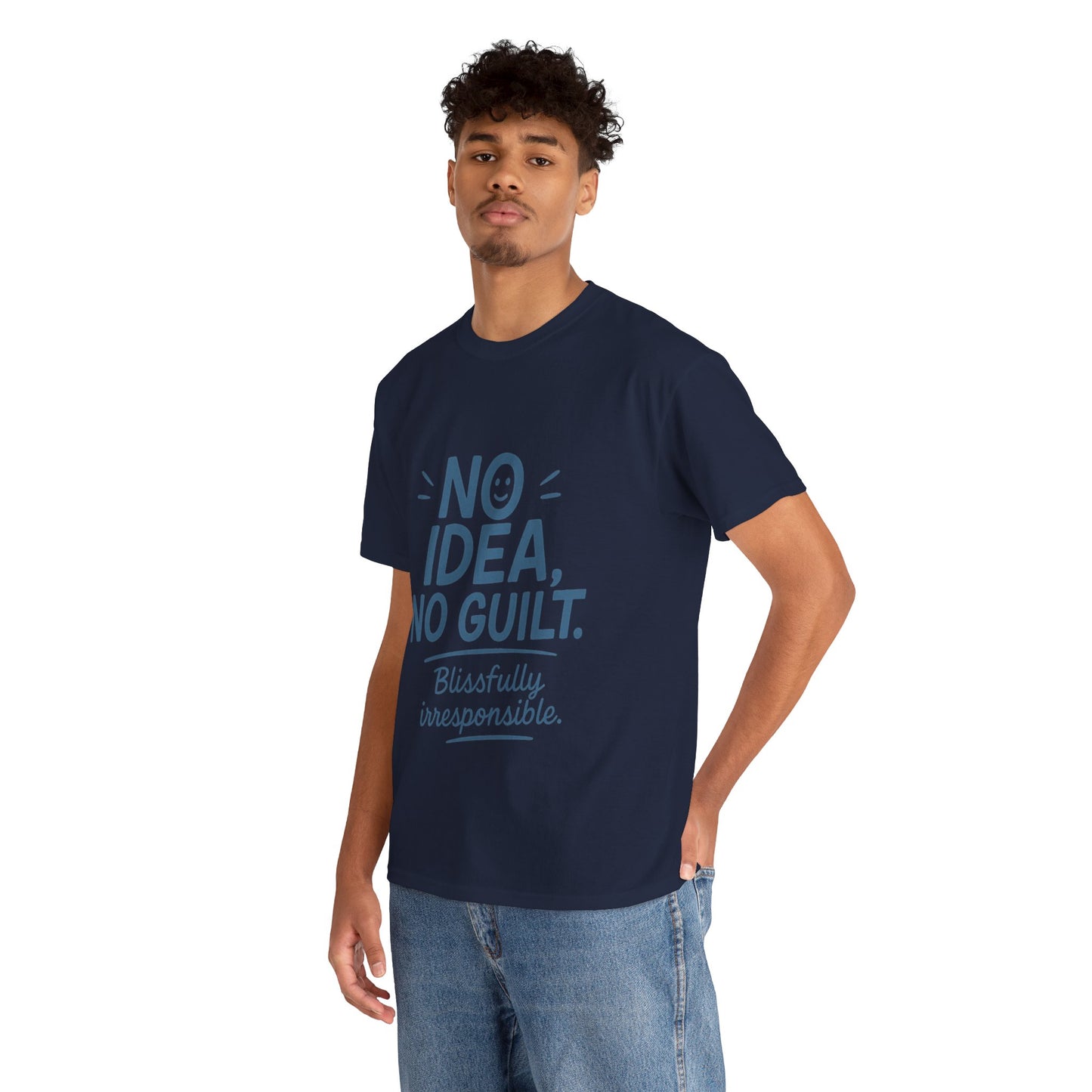 Funny No Idea Mens T-Shirt, No Guilt Blissfully Irresponsible Quote, Casual Relaxed Fit Tee, Humor Gift for Him, Humorous T-Shirt