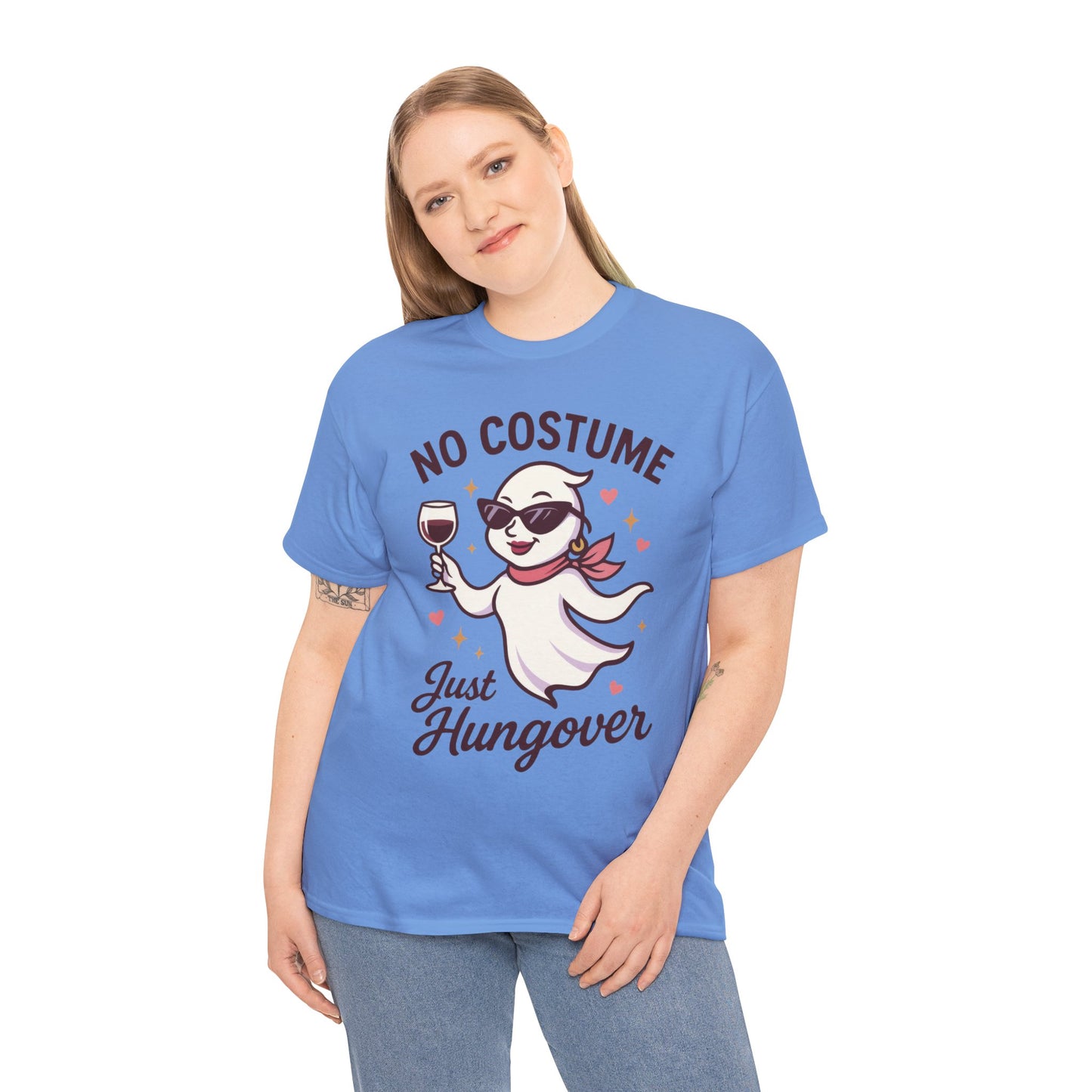No Costume Just Hungover Women's T-Shirt, Funny Ghost Wine Halloween Party Graphic Tee