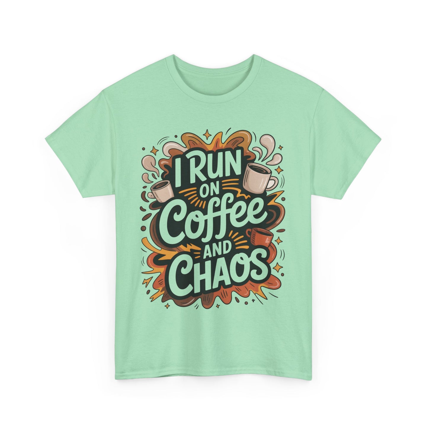 Funny Mens Coffee T-Shirt, I Run on Coffee and Chaos, Caffeinated Chaos Tee for Him, Perfect for Coffee Lovers, , Humor Tee