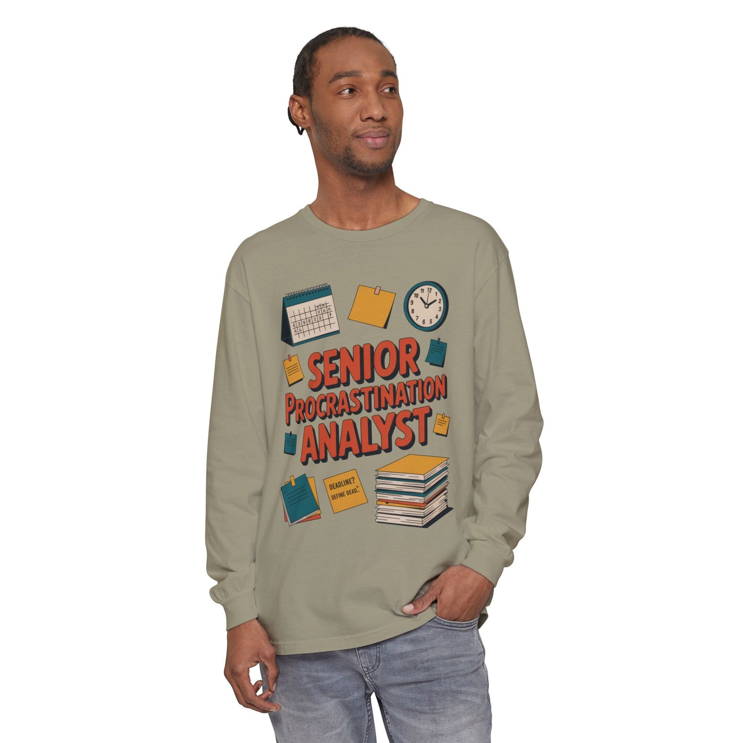 Senior Procrastination Analyst Long Sleeve Tee, Funny Work Shirt,Gift for Analysts, Office Humor, Meme Long Sleeve, Motivation Humor Apparel