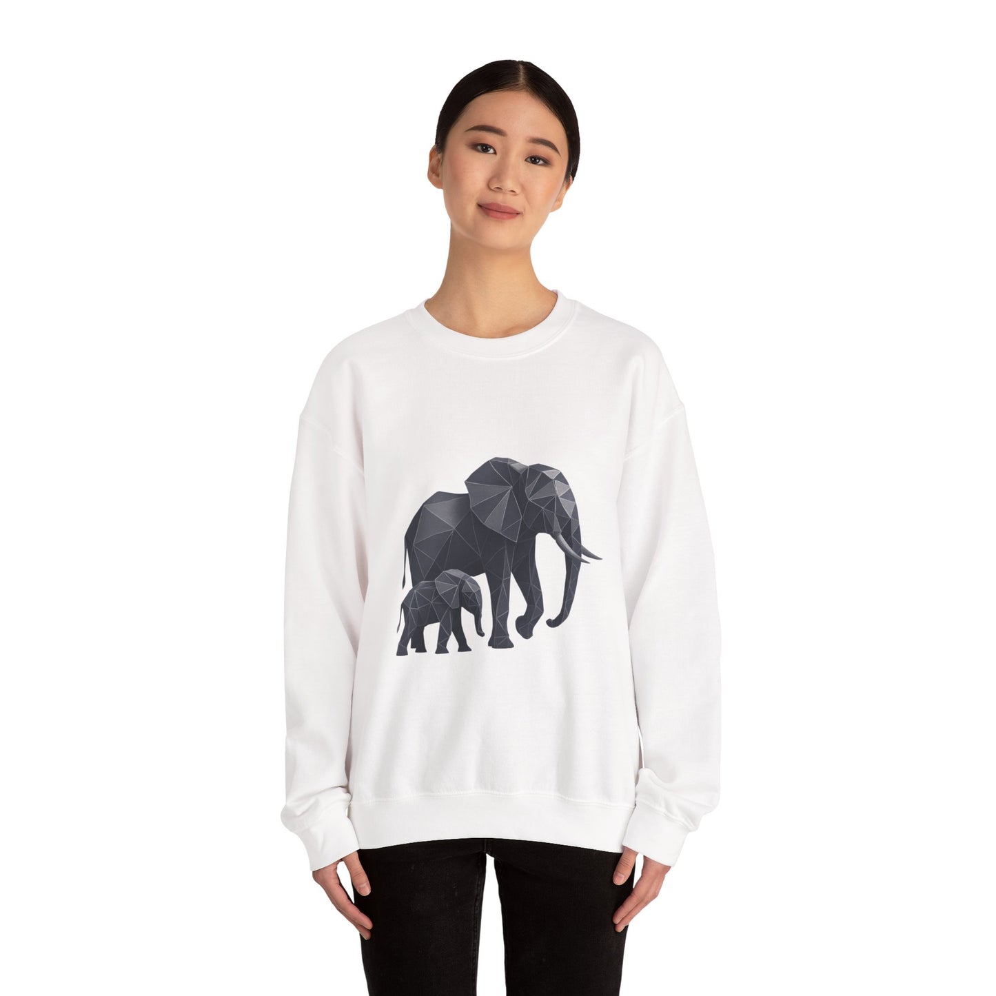 Geometric Elephant Sweatshirt, Cozy Unisex Crewneck, Animal Lover Gift, Nature Inspired Apparel, Eco-Friendly Fashion, Gift for Her