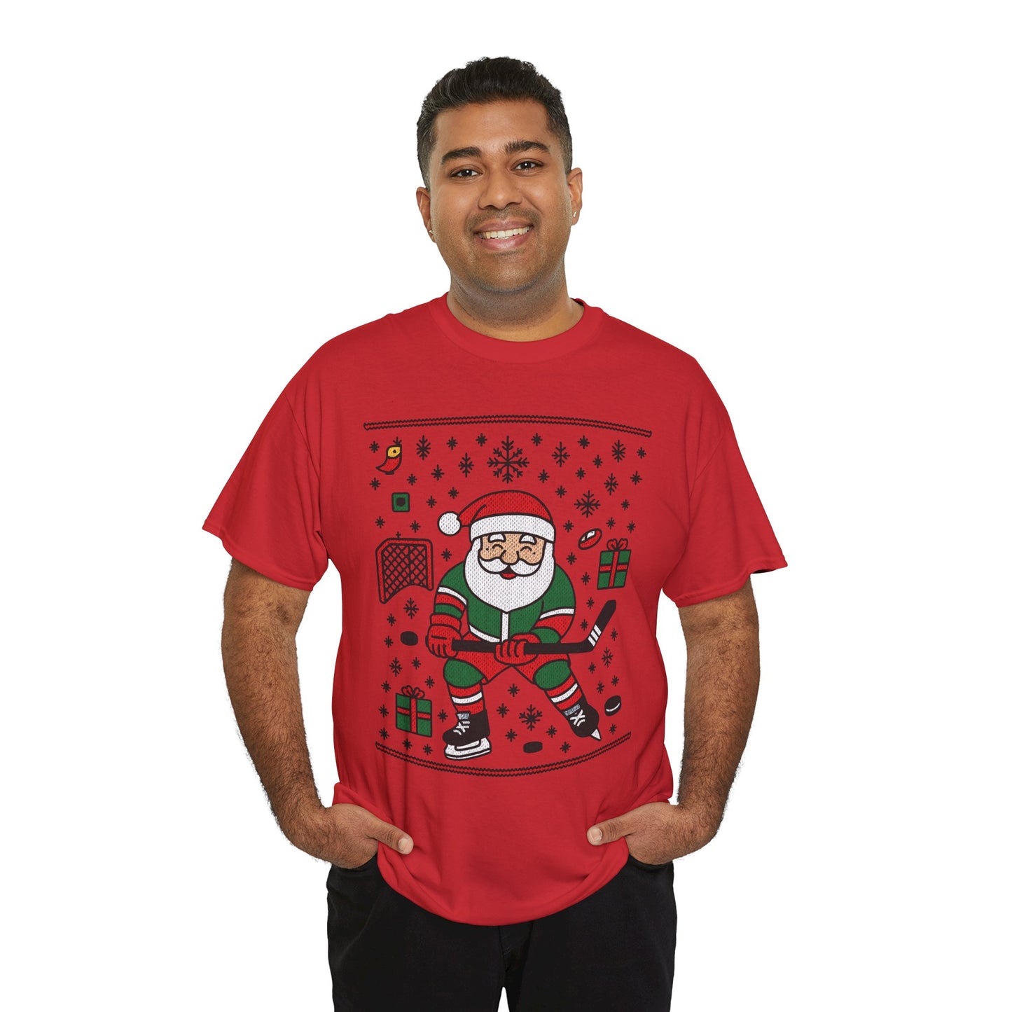 Hockey Santa Men's Christmas T-Shirt, Funny Sports Holiday Tee
