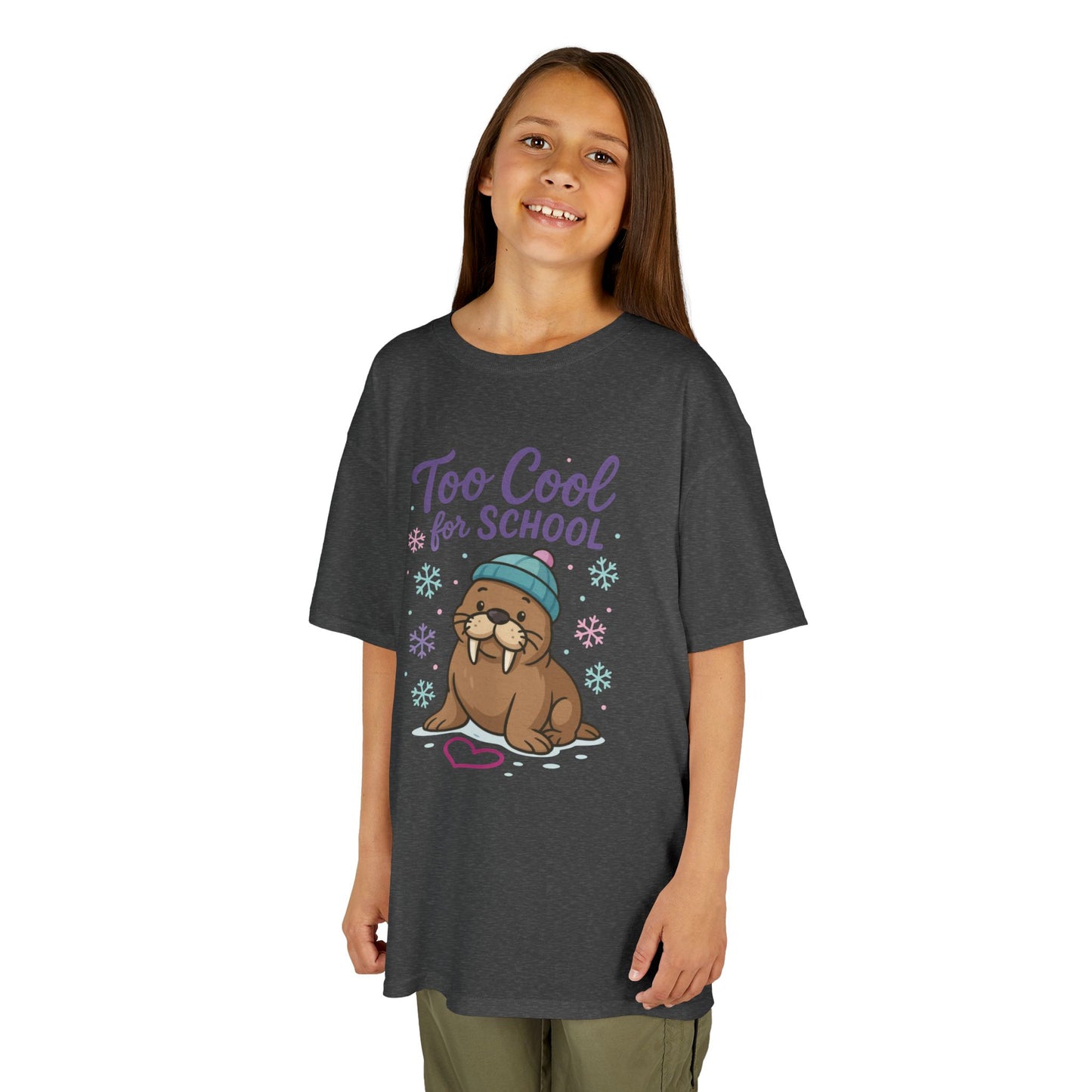 Kids Heavy Cotton™ Tee, Kids Too Cool for School Walrus T-Shirt, Cute Animal Graphic Tee, Funny Winter Shirt