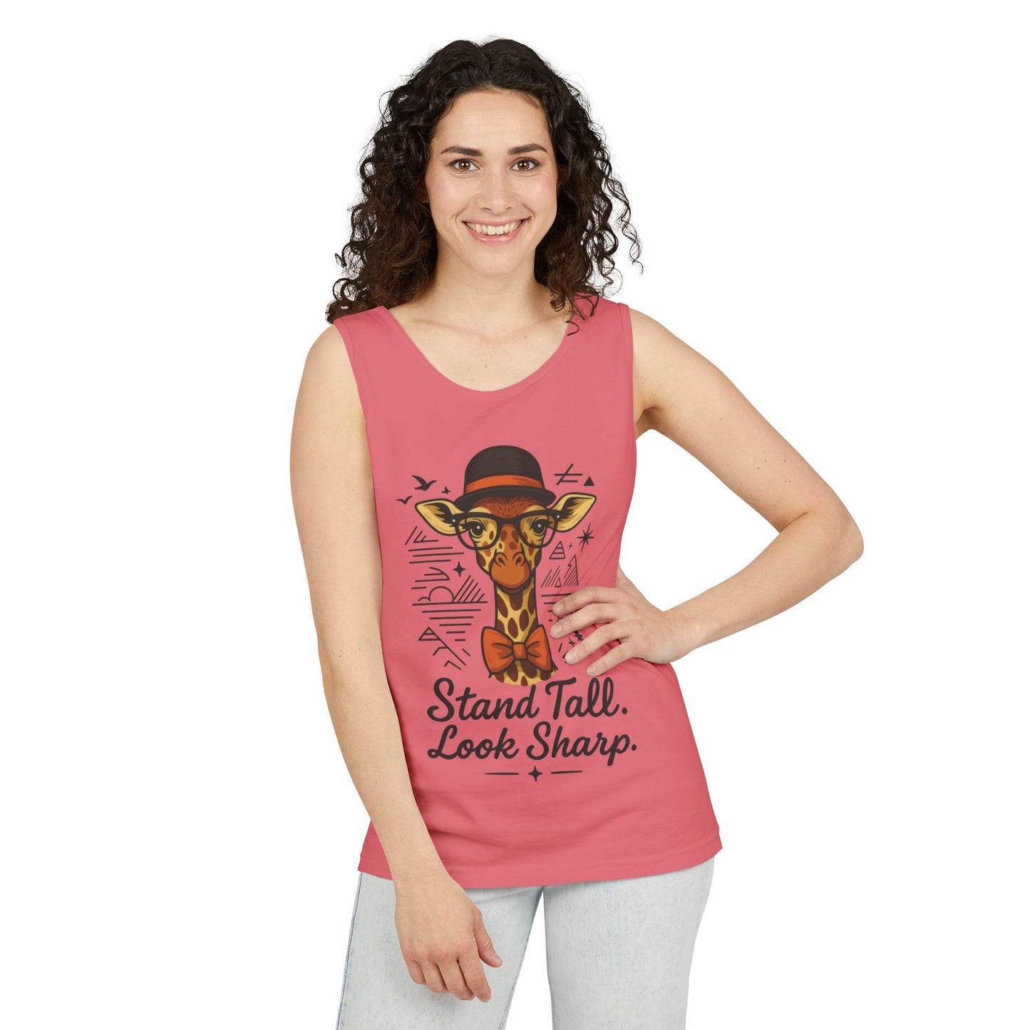 Giraffe Inspirational Tank Top, Stand Tall Look Sharp Shirt, Unisex Summer Apparel, Cute Animal Gift, Zoo Lover's Fashion