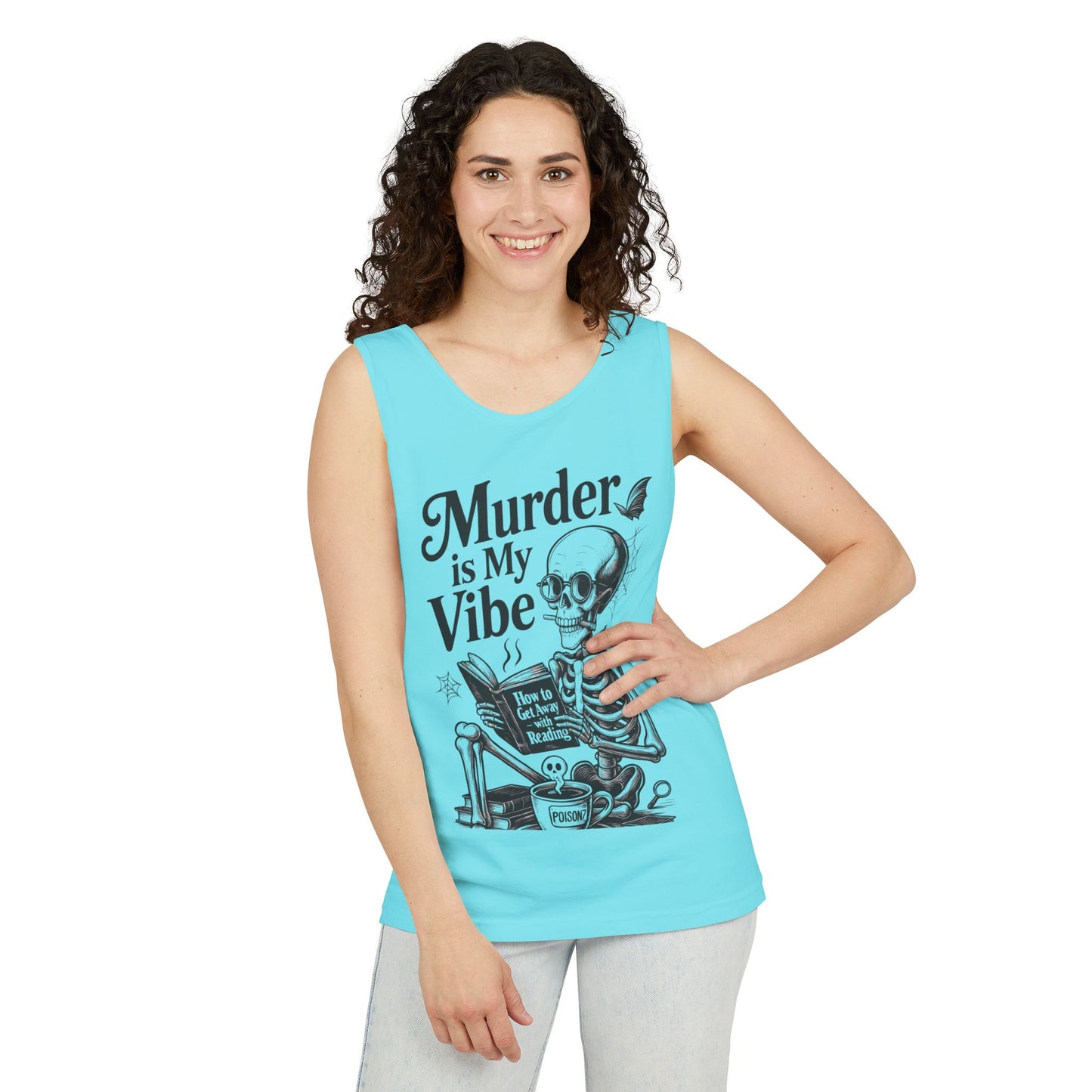 Murder Is My Vibe Tank Top, Womens Goth Tank, Halloween Clothing, Skeleton Graphic Tee, Cozy Casual Wear, Quirky Gift Idea