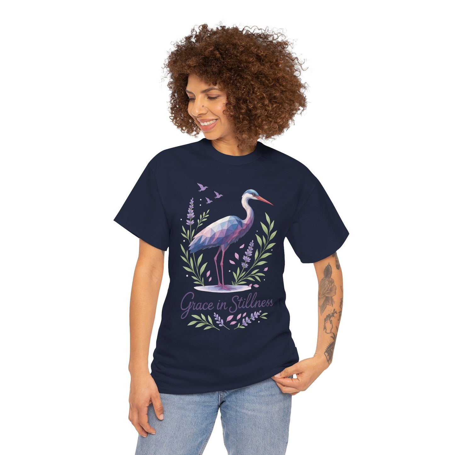 Polygonal Heron Graphic Shirt, Womens Artistic Bird Tee, Nature-Inspired Minimalist Design, Geometric Crane Tee, Bird Lovers Gift
