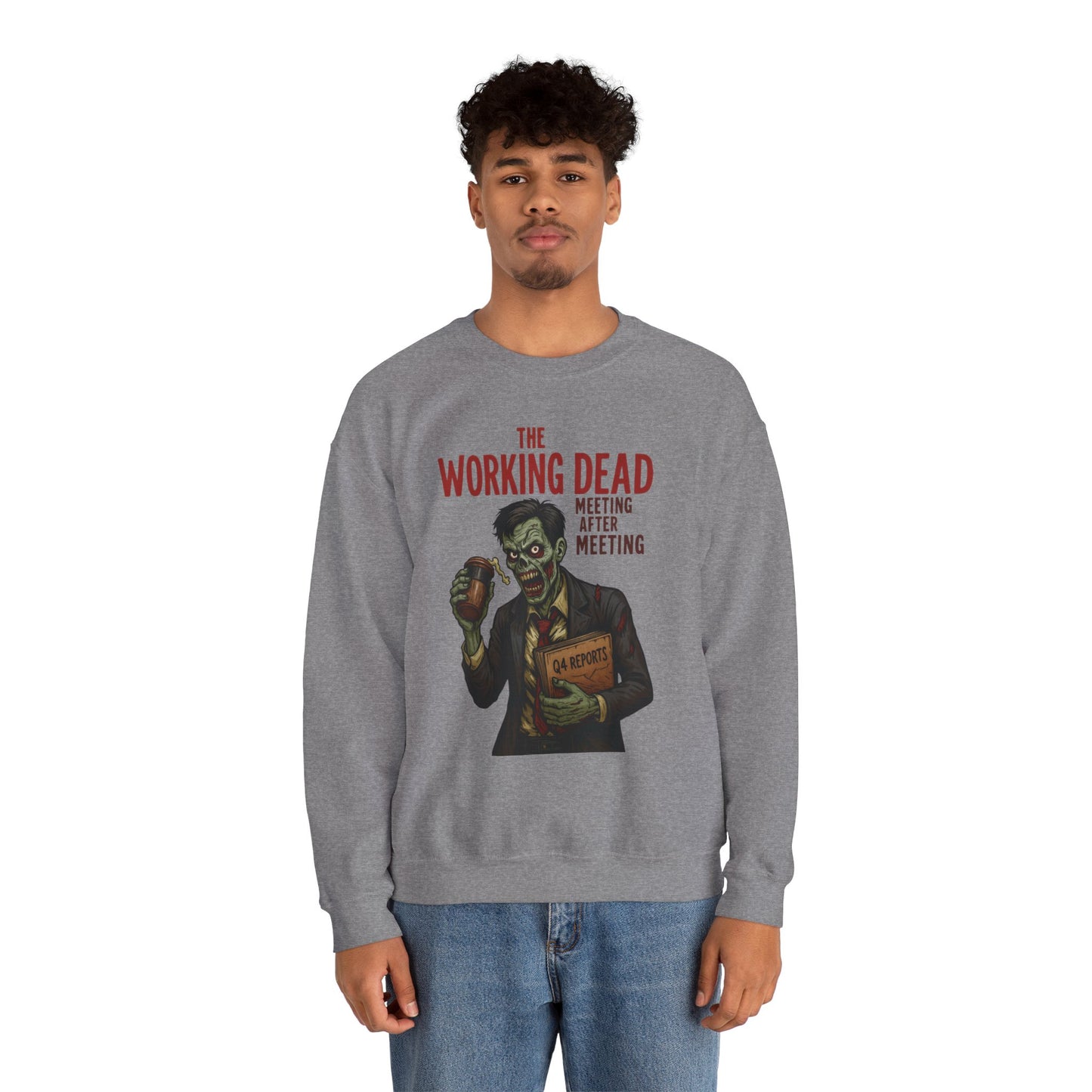 The Working Dead Men's Funny Zombie Sweatshirt, Office Humor Crewneck, Halloween Work Top