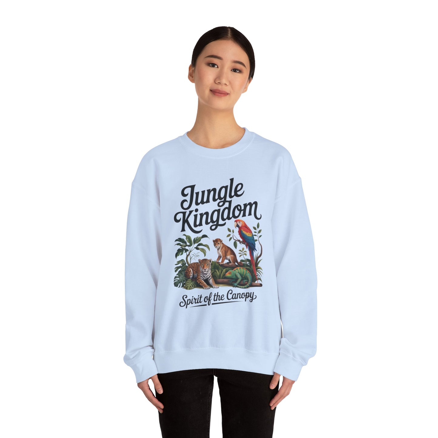 Jungle Kingdom Womens Sweatshirt, Cozy Jungle Crewneck, Nature Lover Gift, Wildlife Artwork, Eco-Conscious Apparel, Animal Enthusiast Clothing