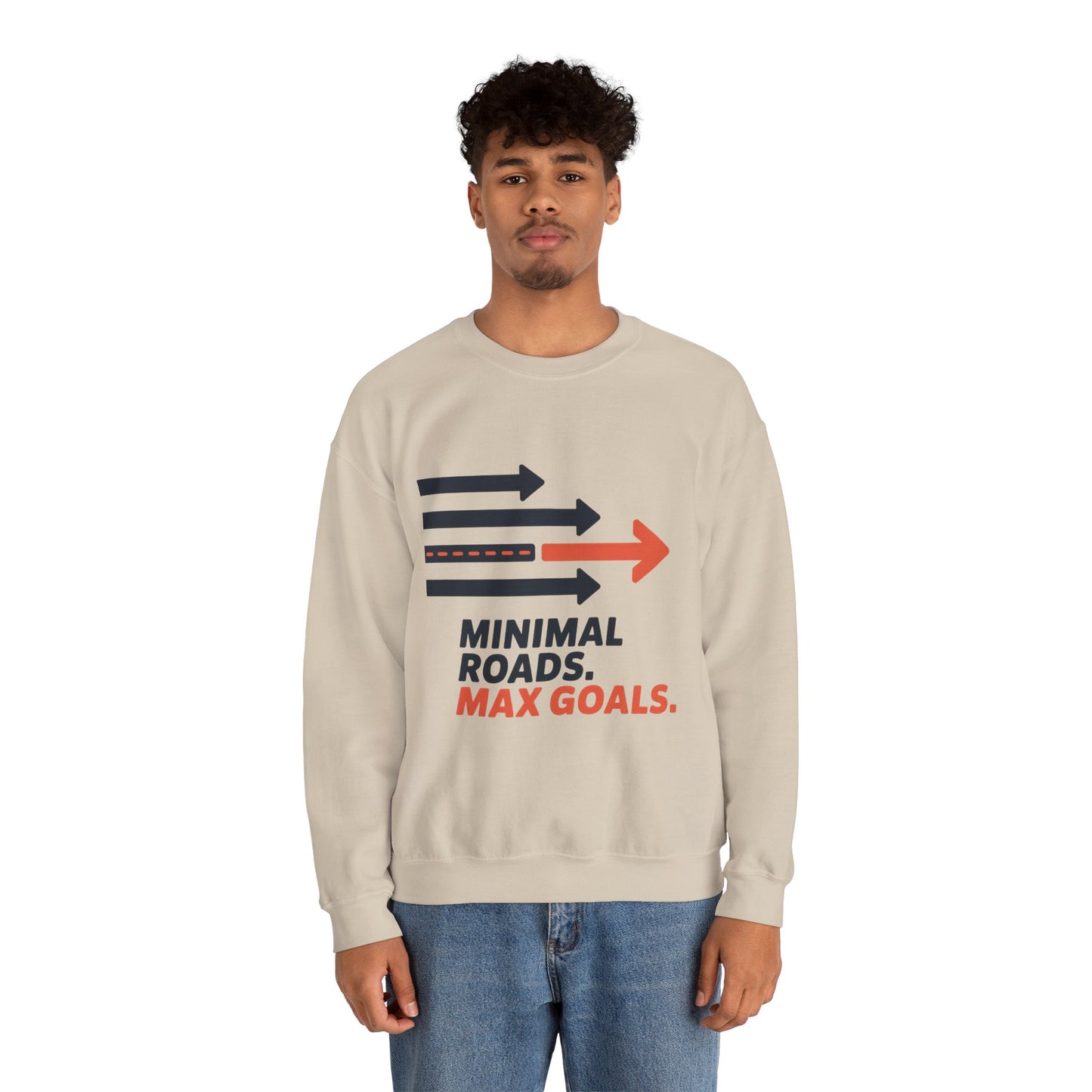 Mens Heavy Blend™ Crewneck Sweatshirt, Minimal Roads Max Goals Motivational Mens Sweatshirt