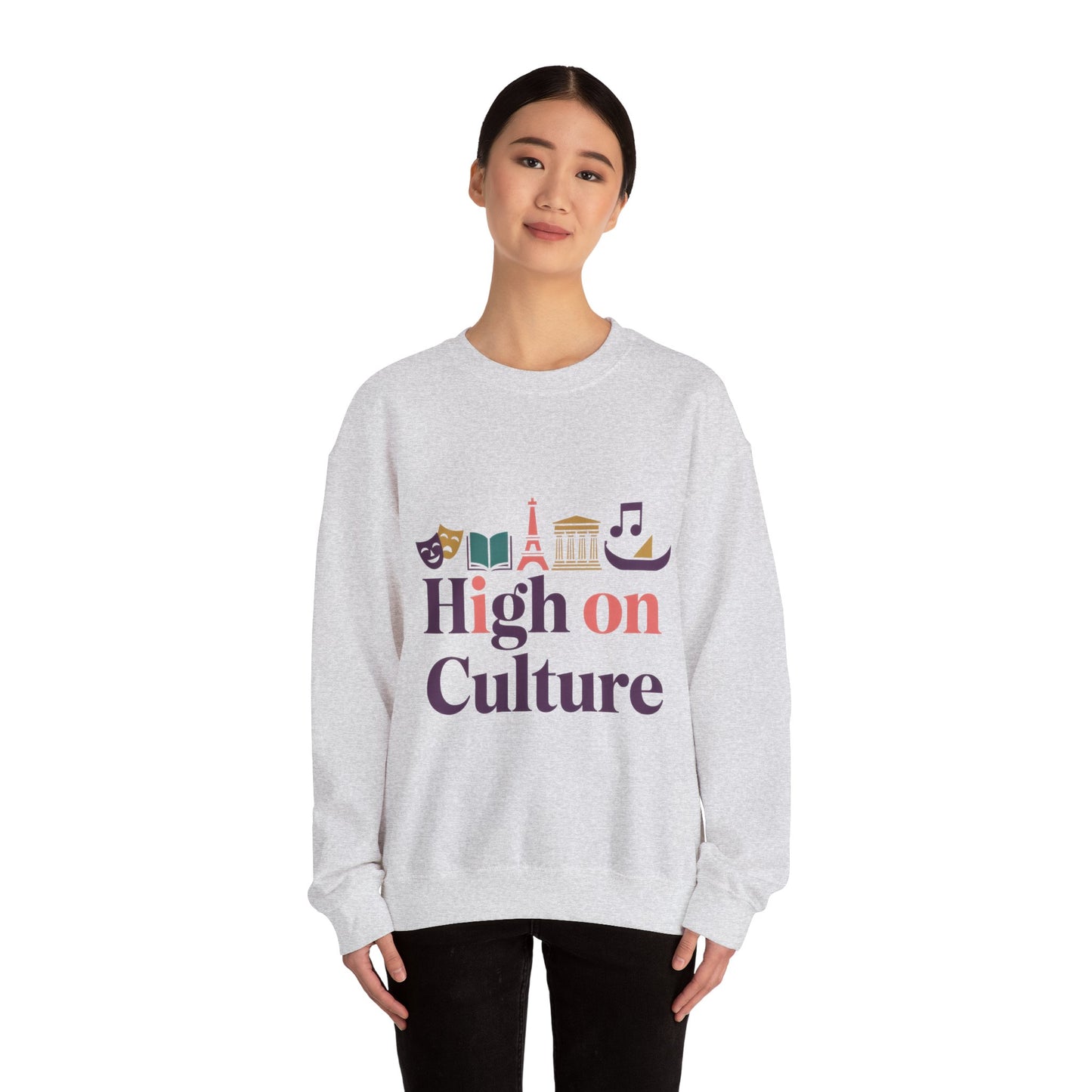 Womens Heavy Blend™ Crewneck Sweatshirt, High on Culture Womens Sweatshirt, Stylish Cultural Graphic Top
