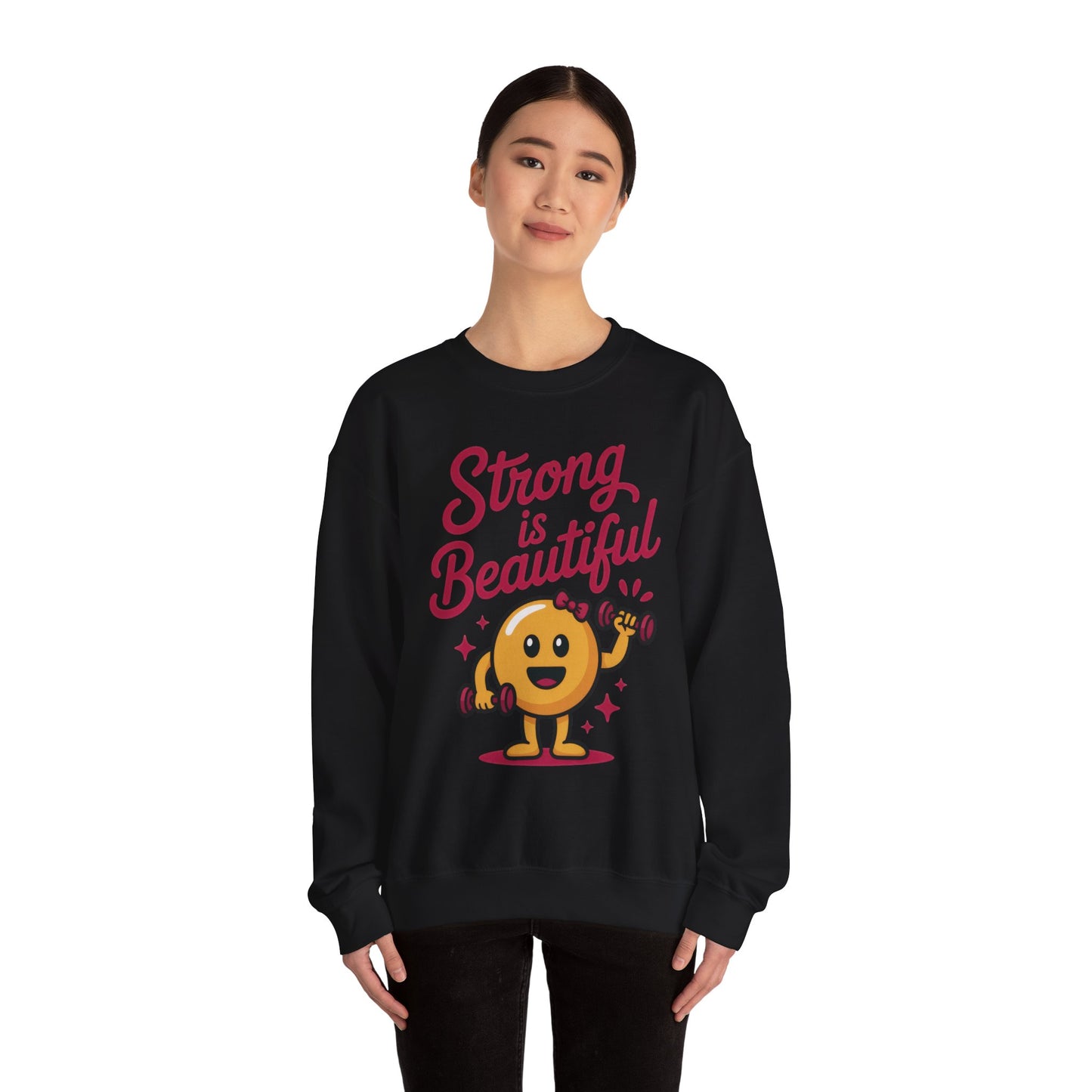 Strong is Beautiful Womens Crewneck Sweatshirt, Cute Fitness Graphic Pullover, Gym and Workout Motivation Sweater, Gift for Fitness Lovers