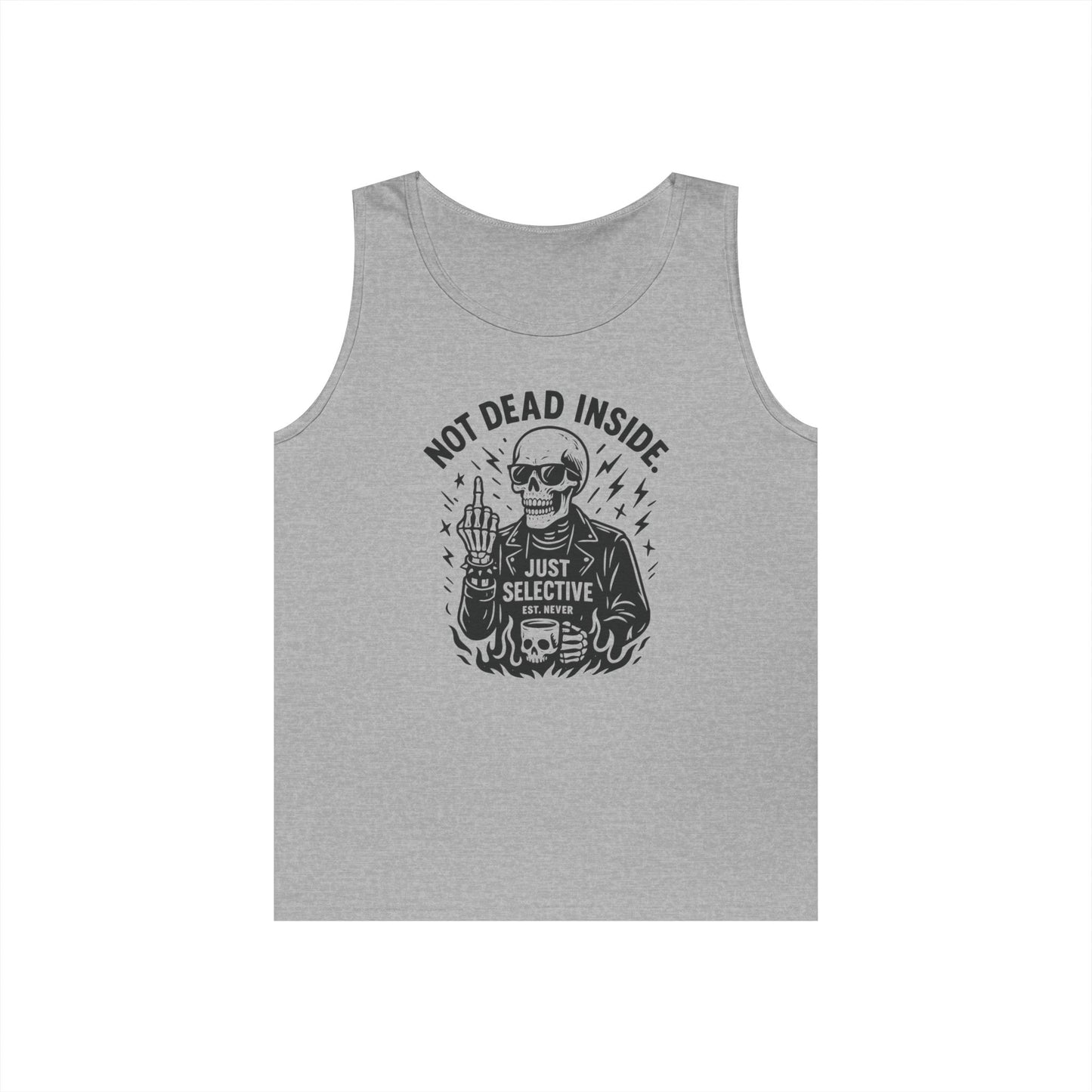 Mens Dark Humor Graphic Tank Top, Not Dead Inside, Funny Graphic Tee, Gifts for Him, Halloween, Occasions, Funny Skeleton Tee