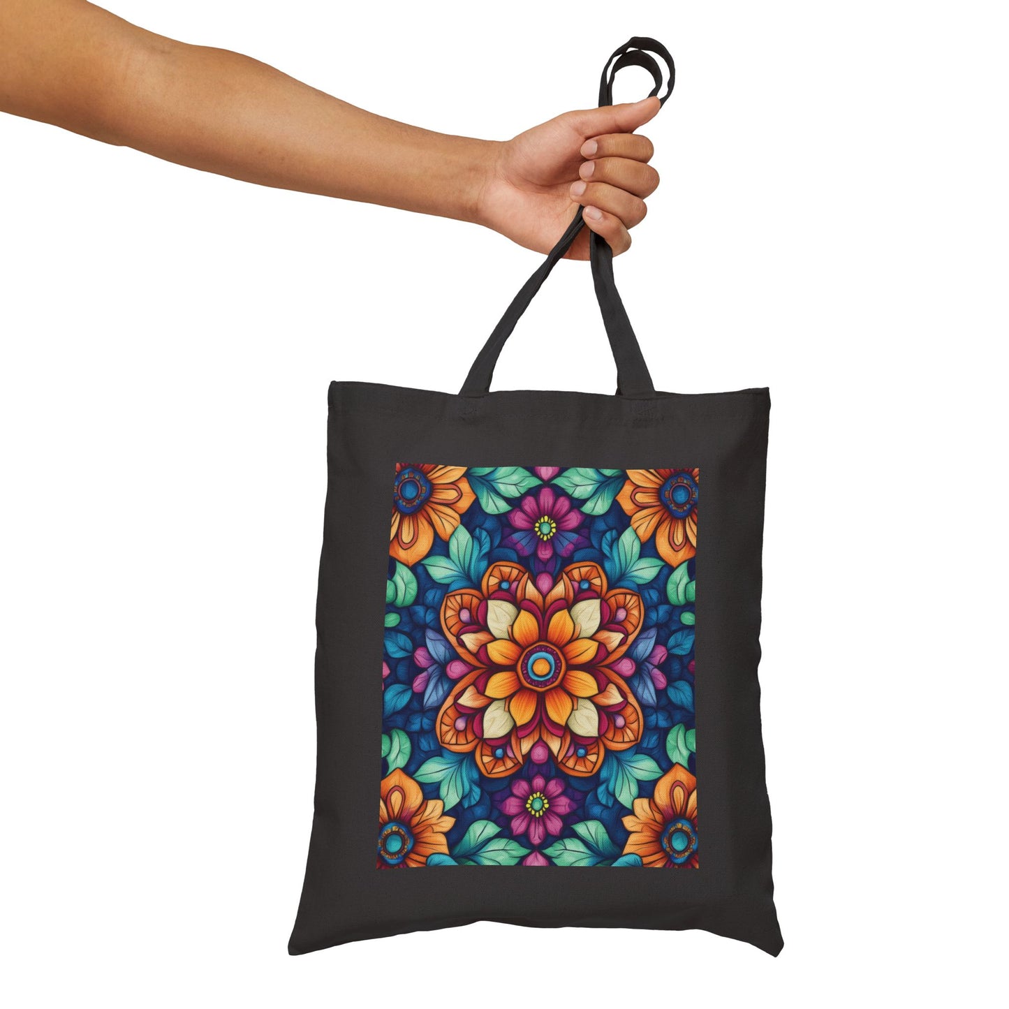Vibrant Floral Cotton Canvas Tote Bag, Eco-Friendly Grocery Bag, Shopping Tote, Art Tote, Gift for Women