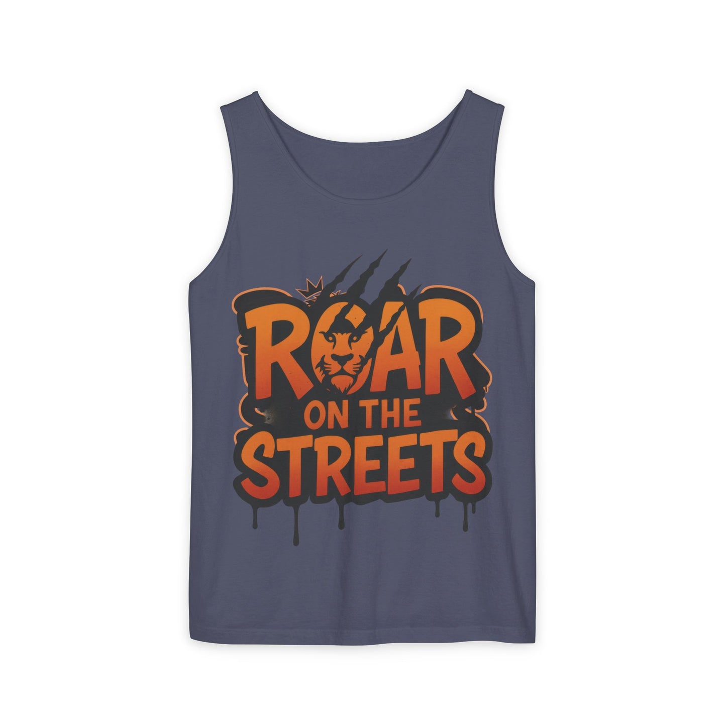 Mens Garment-Dyed Tank Top, Roar on the Streets Lion Graphic Mens Tank Top