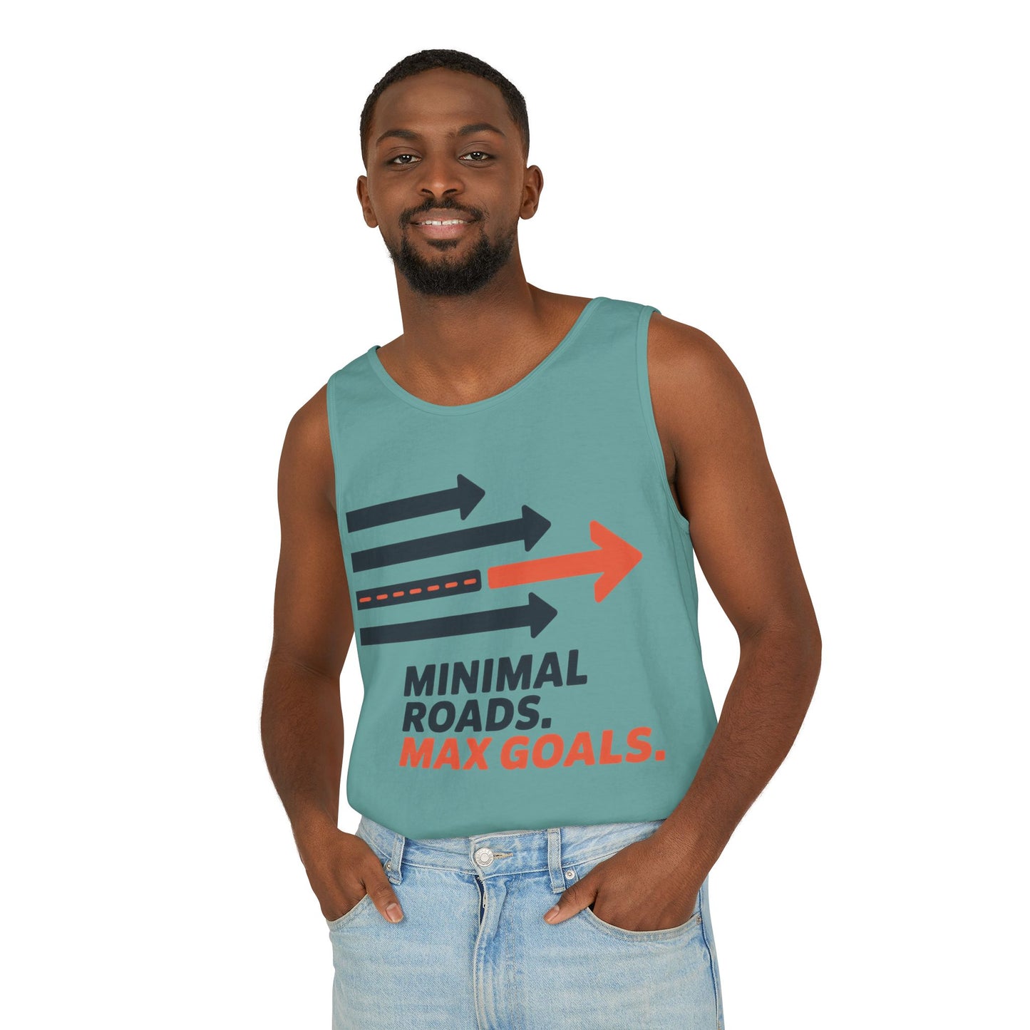 Mens Garment-Dyed Tank Top, Minimal Roads Max Goals Motivational Mens Tank Top