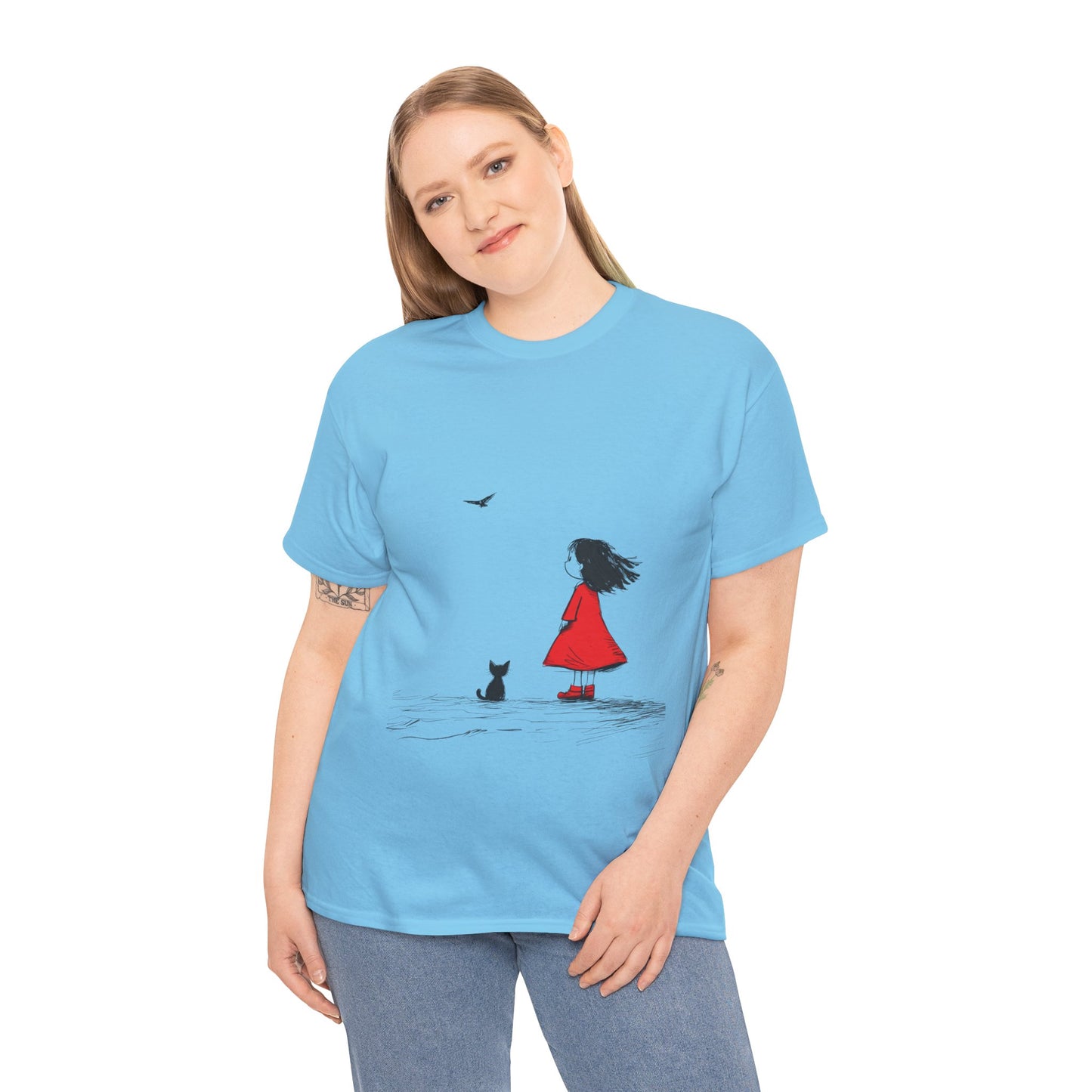 Cat Lover Tee, Cute Graphic T-Shirt, Cat & Girl Design, Gift for Cat Owners, Casual Stylish Unisex Cotton Shirt, Women's Cotton T-Shirt
