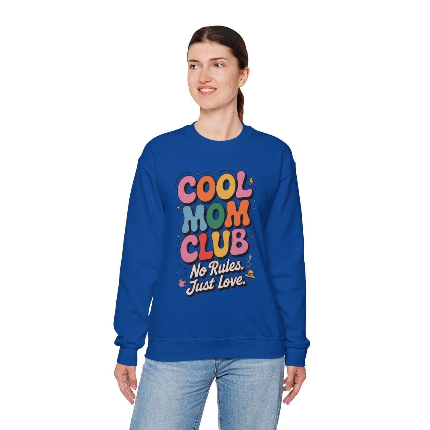 Cool Mom Club Sweatshirt, Gift for Moms, Mother's Day, No Rules Just Love, Retro Colorful Unisex Heavy Blend Crewneck