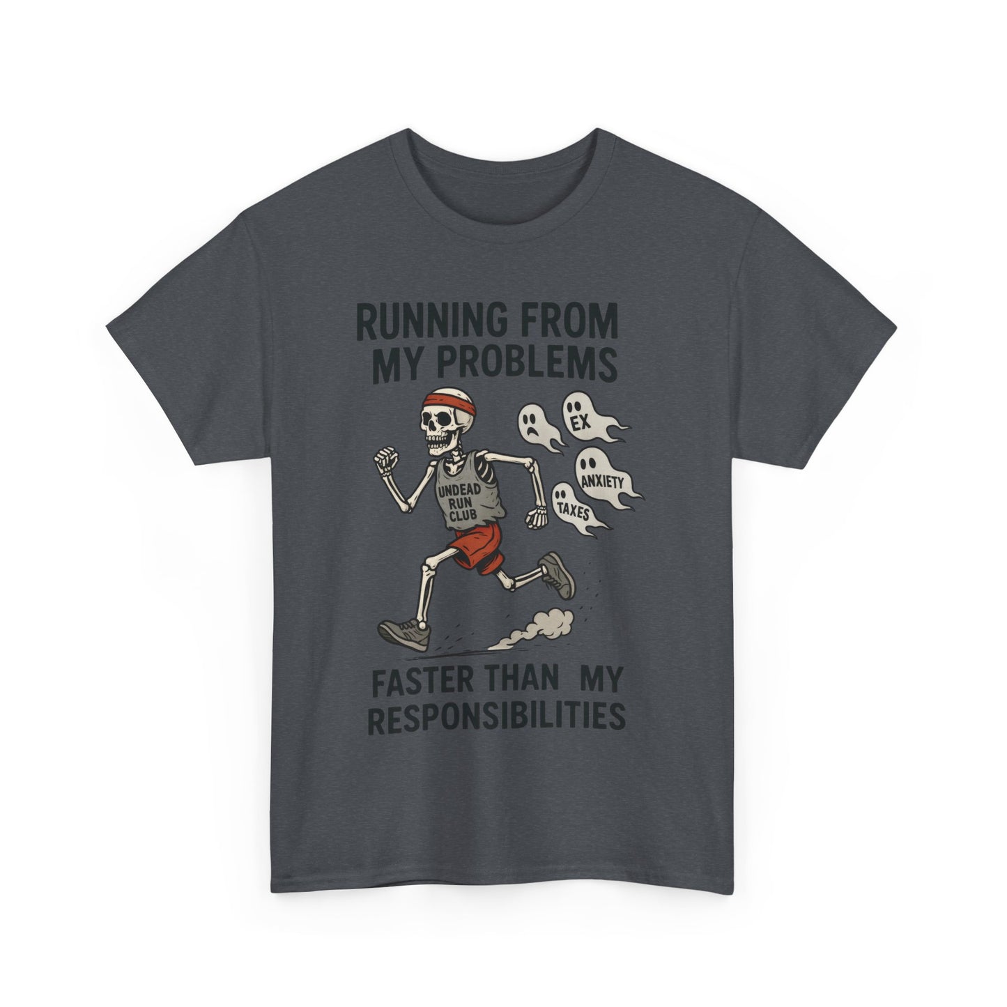 Skeleton Runner Tee for Men, Undead Jogging Club Shirt, Halloween T-Shirt, Gift for Runners, Anxiety Humor Gift