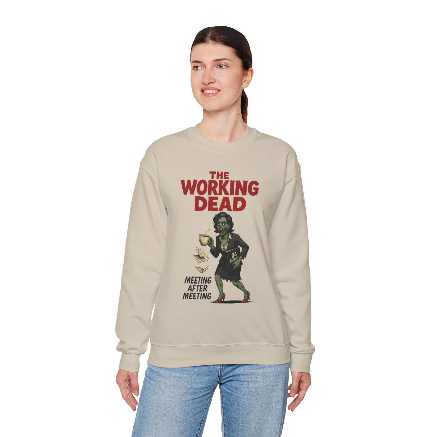 The Working Dead Women's Funny Zombie Sweatshirt, Office Humor Crewneck, Halloween Work Top