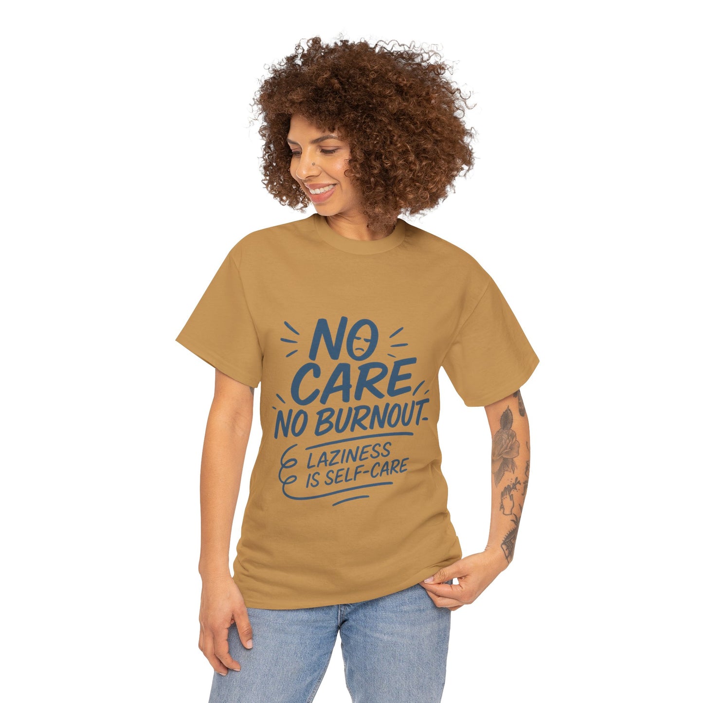 Funny Lazy Life Mens T-Shirt, No Care No Burnout Quote Shirt, Casual Relaxed Fit Tee, Humor Gift for Him, Gift for Mental Health Awareness