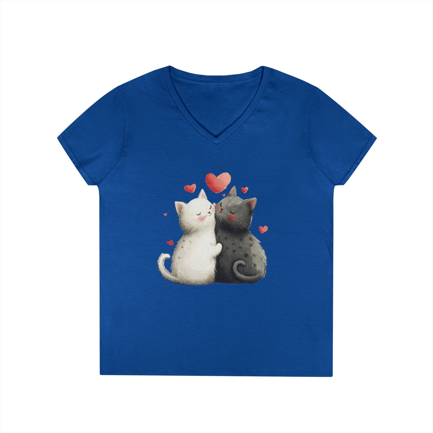 Cute Cat Love V-Neck T-Shirt, Animal Lover Gift, Valentine's Day Shirt, Cat Mom Gift, Cute Graphic Tee
