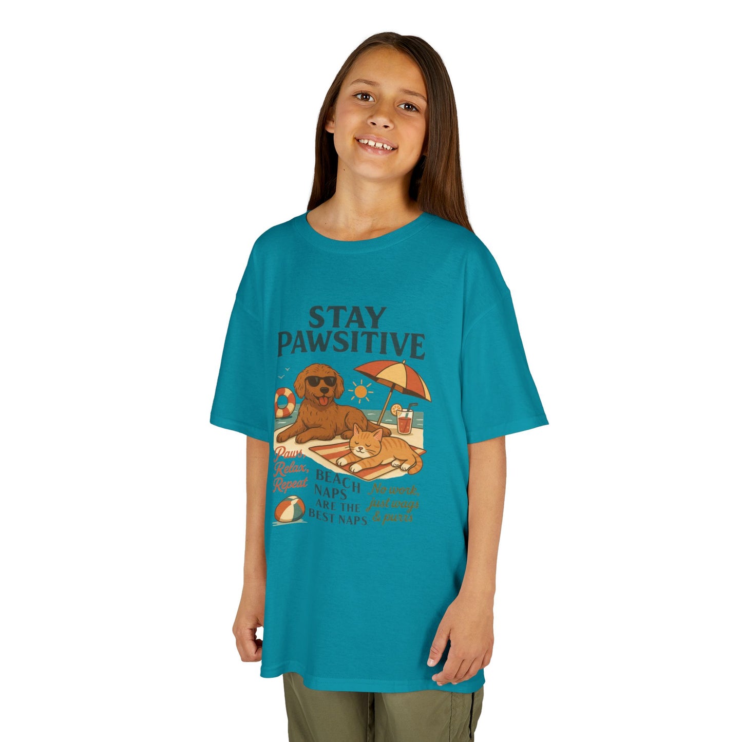 Kids Beach Vibes Tee - Stay Pawsitive, Summer Fun Shirt, Dog Lover Gift, Vacation Outfit, Beach Day Apparel